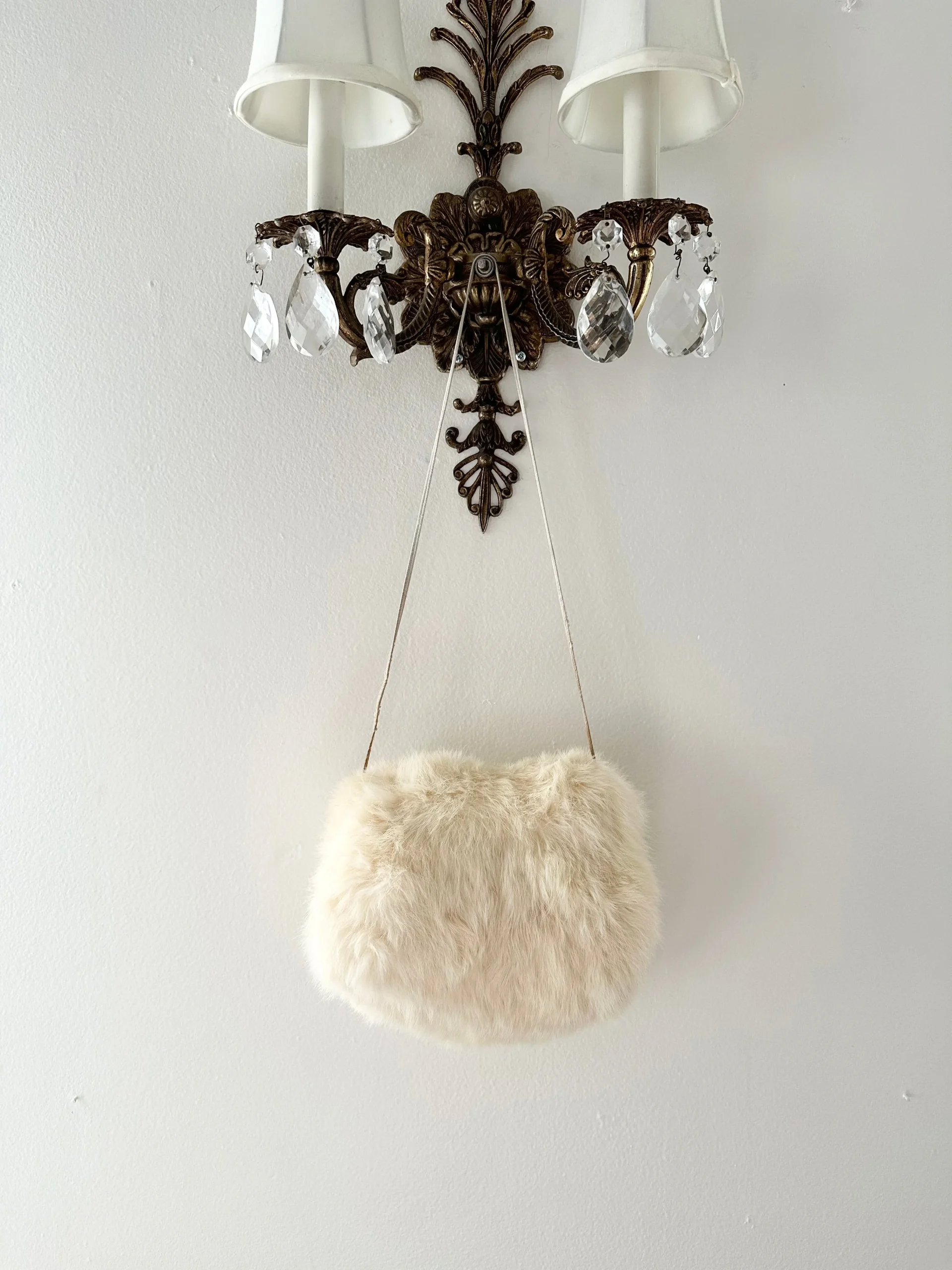 1940s 1950s White Cream Fur Hand Muff
