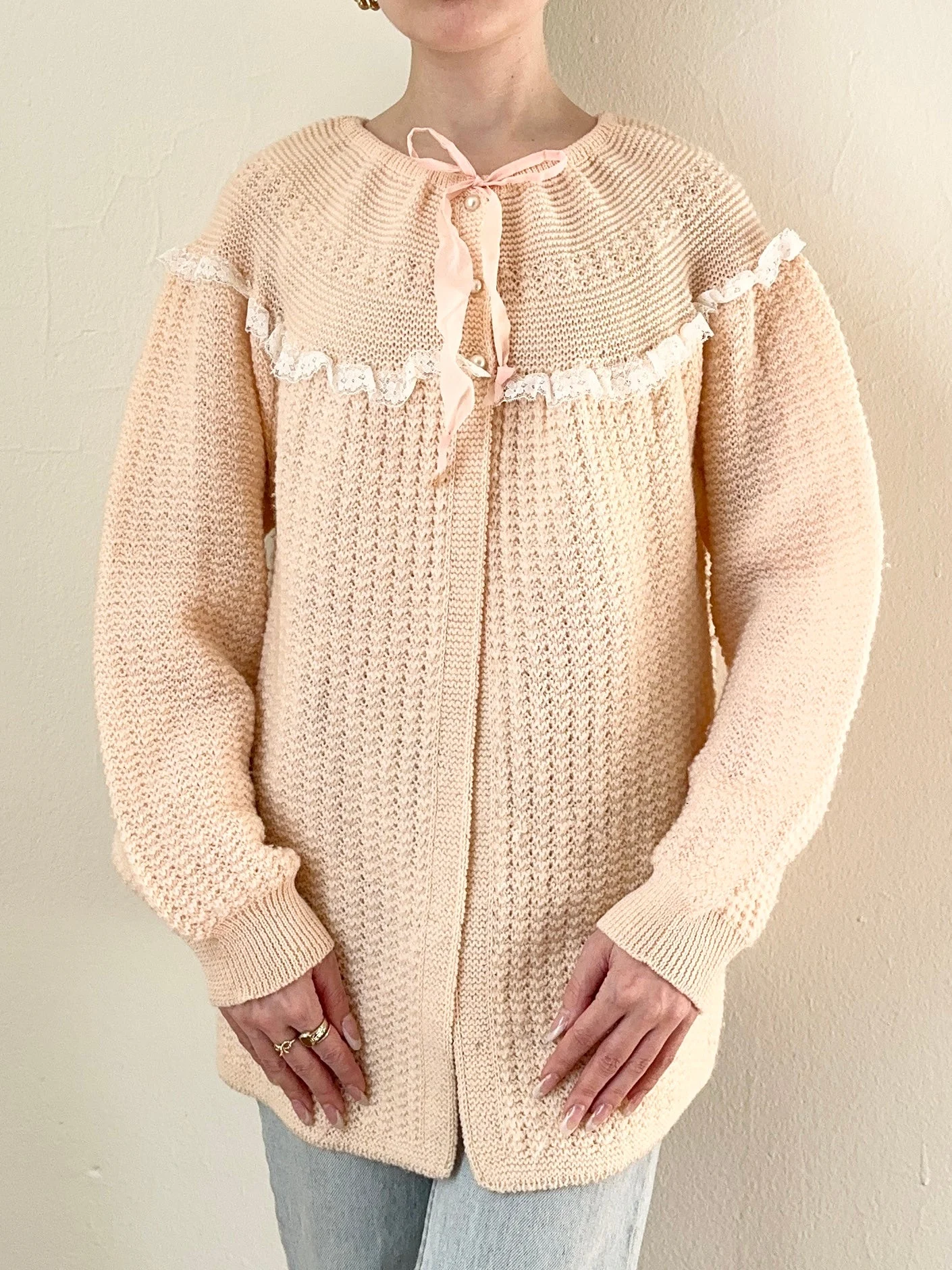 1950s Peach Bed Jacket Sweater (M)