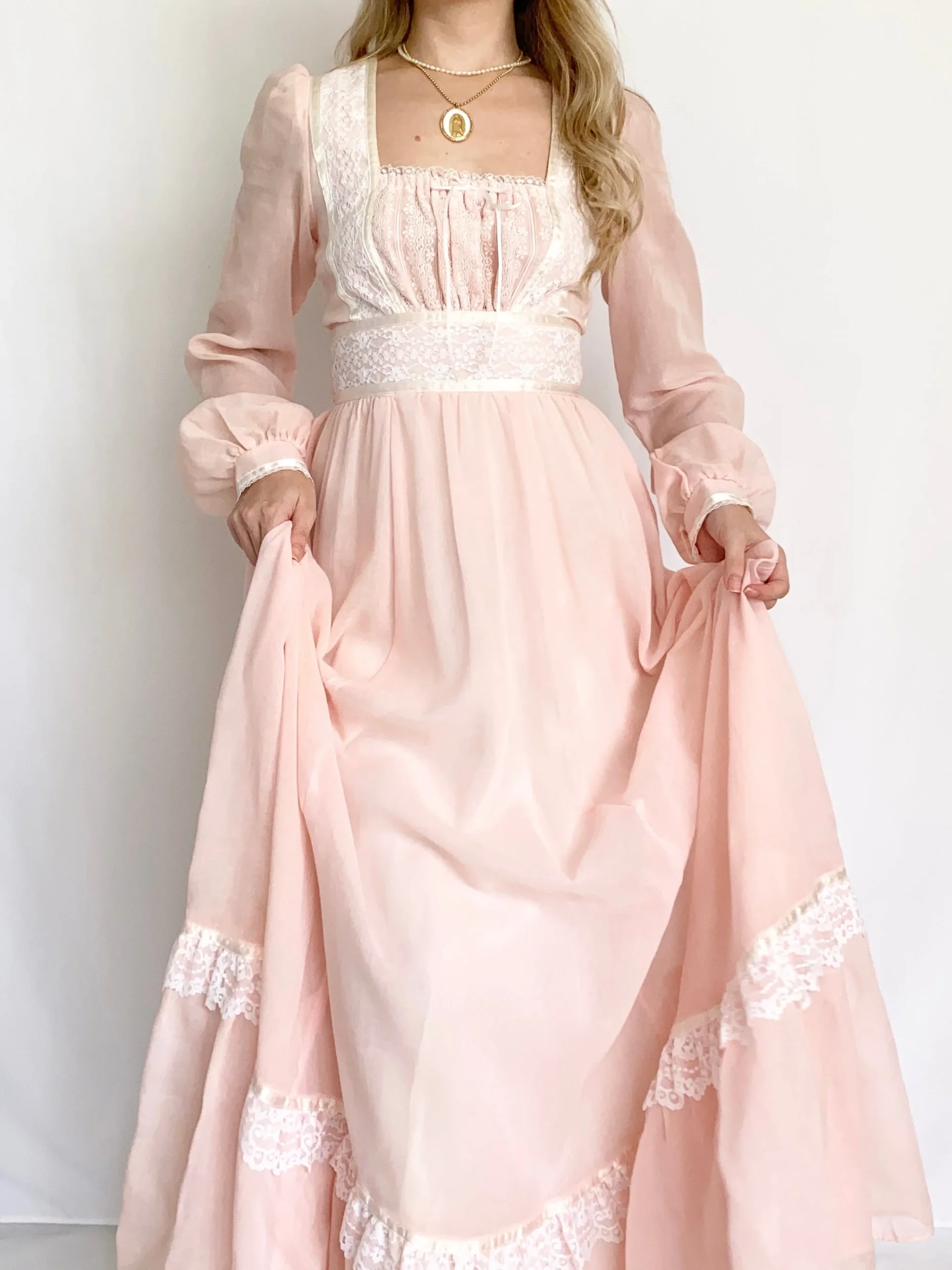 1970s Gunne Sax Pink Romantic Renaissance Juliet Dress (XS)