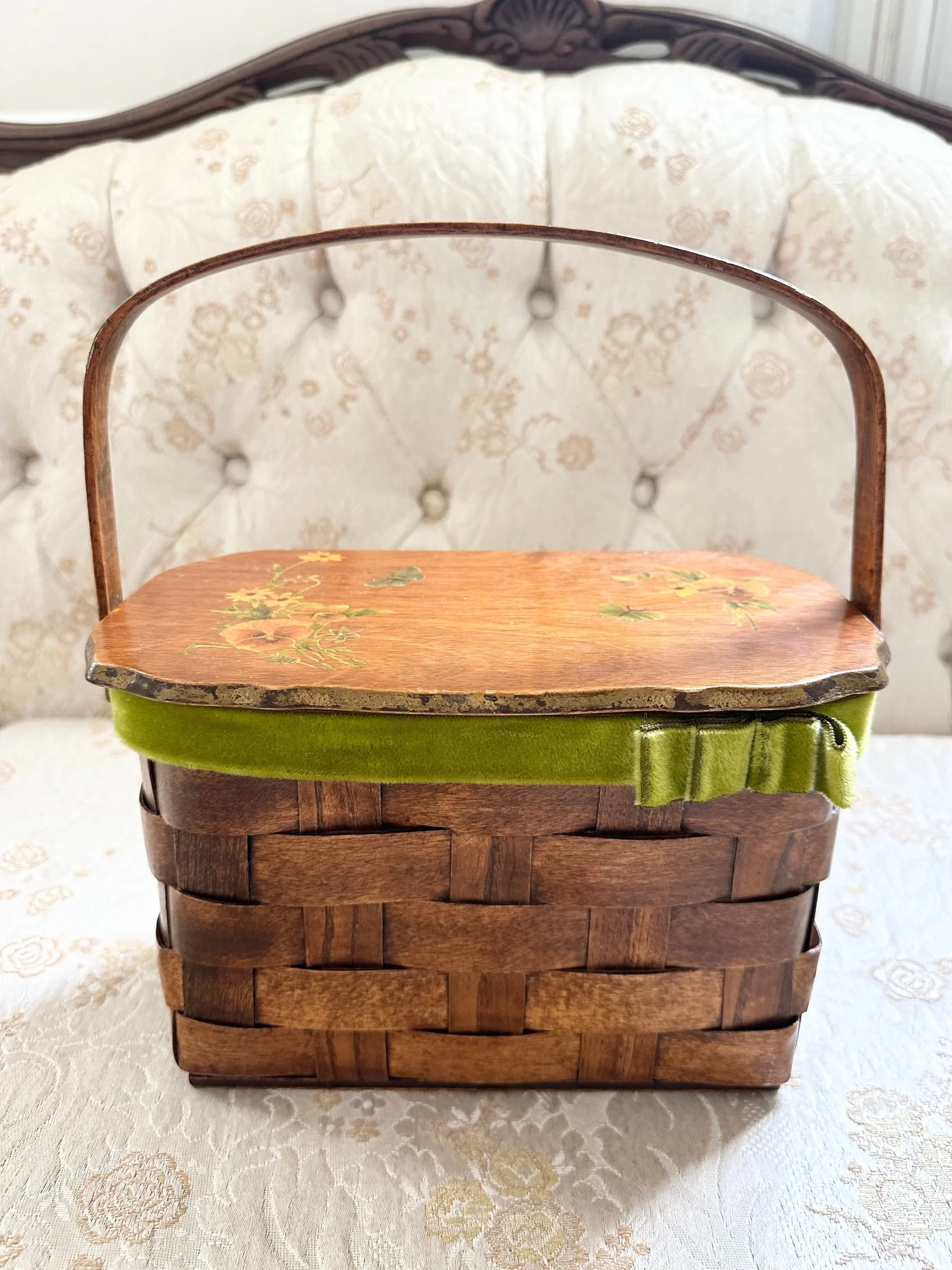 1970s Handmade Floral Butterfly Basket Purse