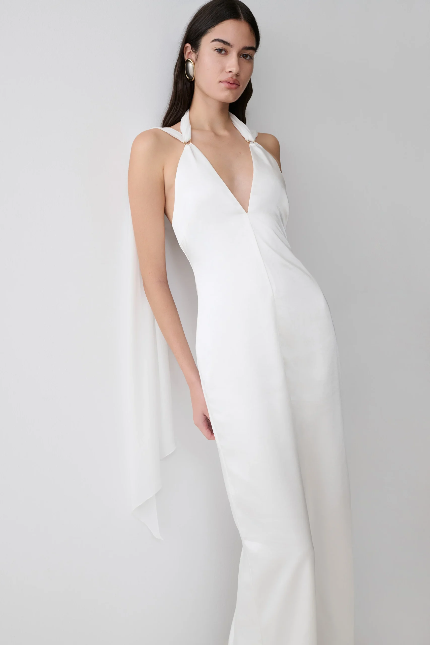 MylaDraped Shoulders Satin Maxi Dress - White