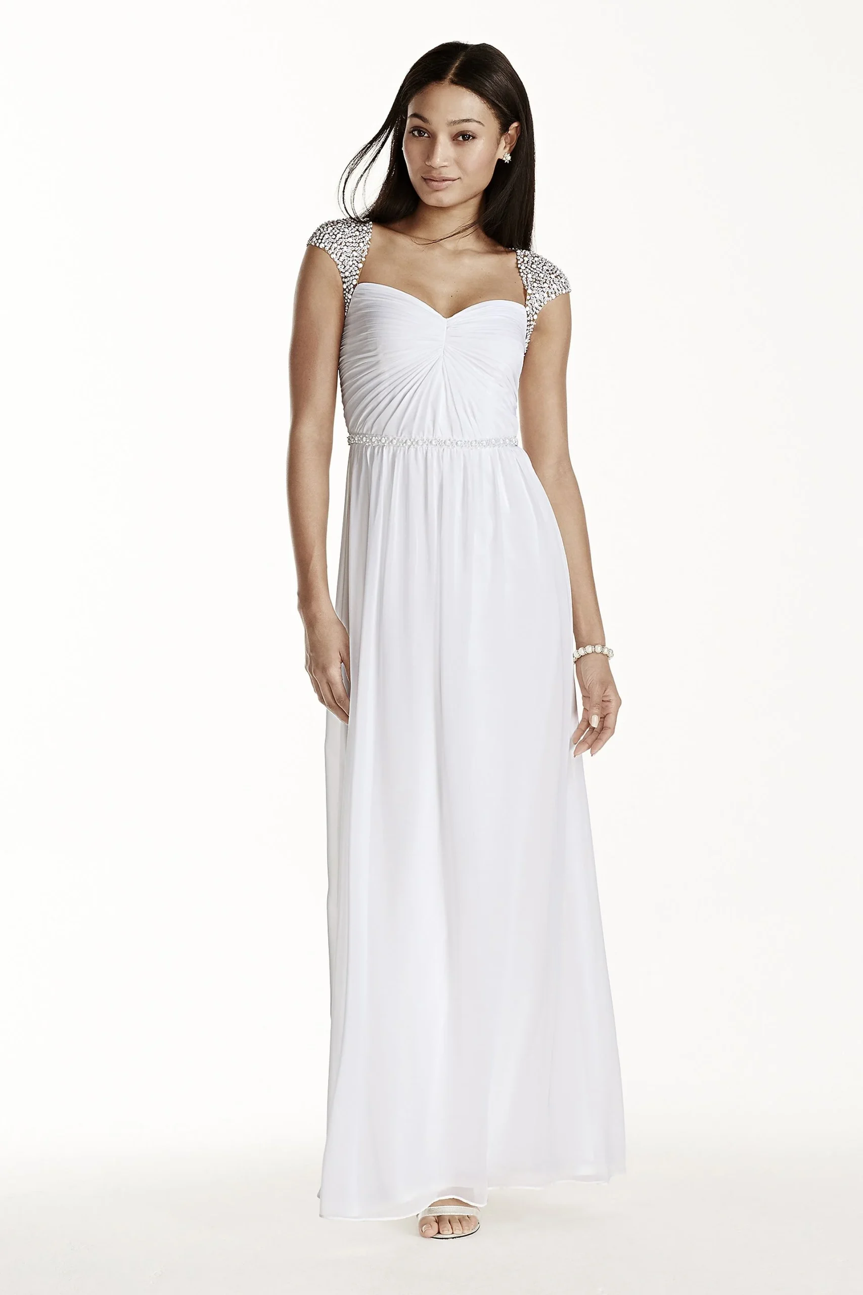 Beaded Cap Sleeve Chiffon A-line Dress