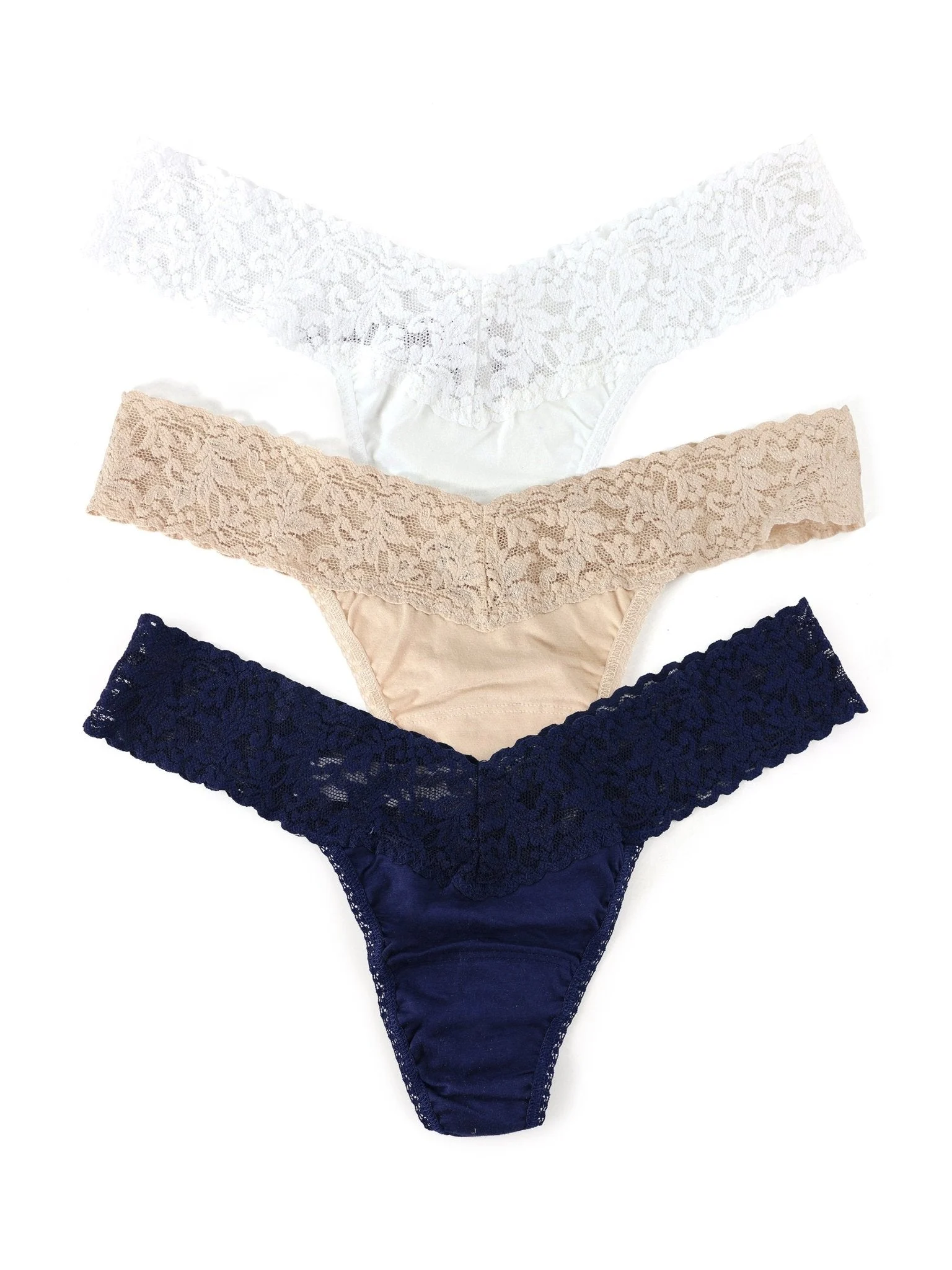 3 Pack Supima Cotton Low Rise Thongs with Lace