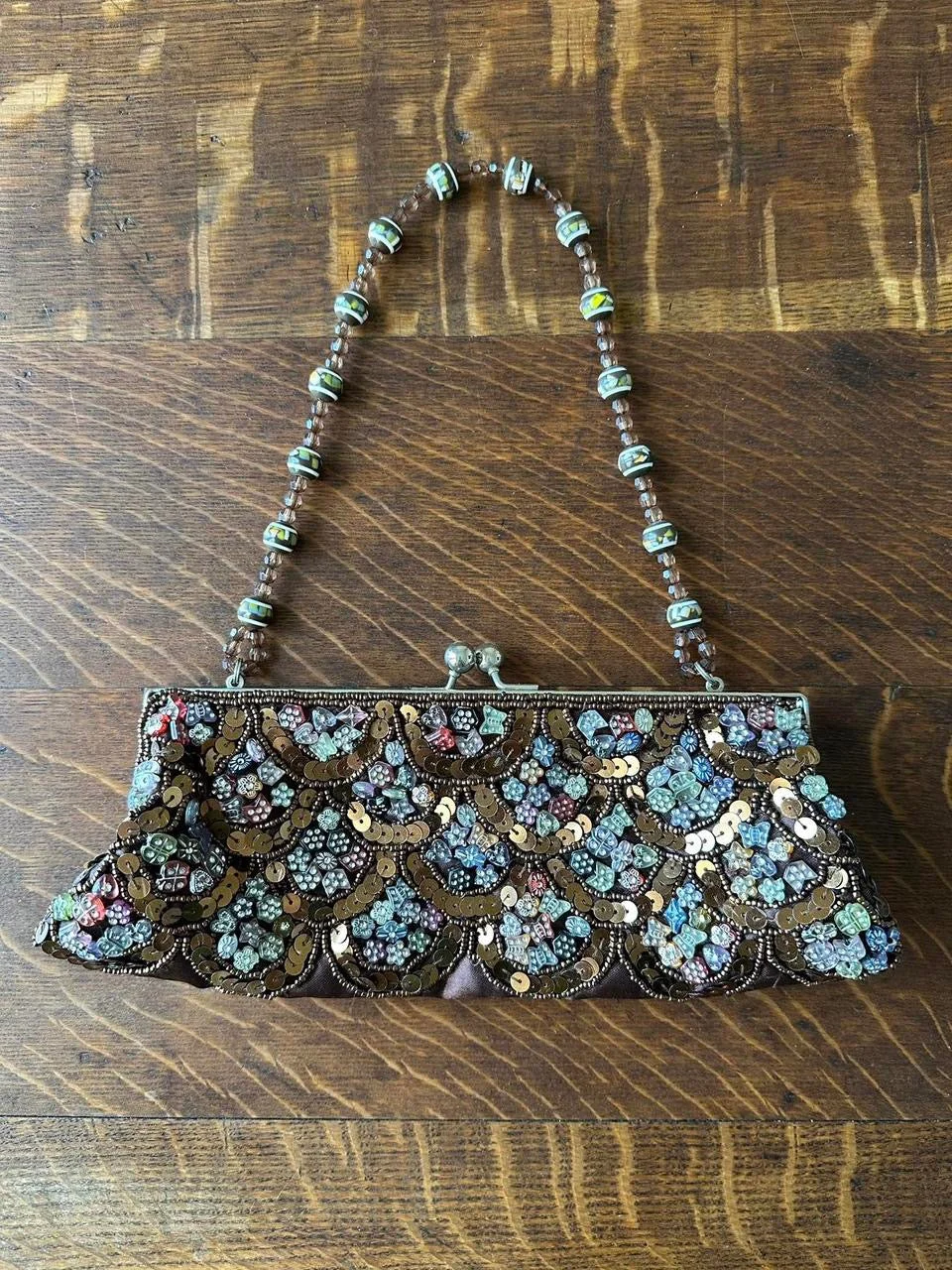 90s Brown Beaded Sequin Shoulder Bag