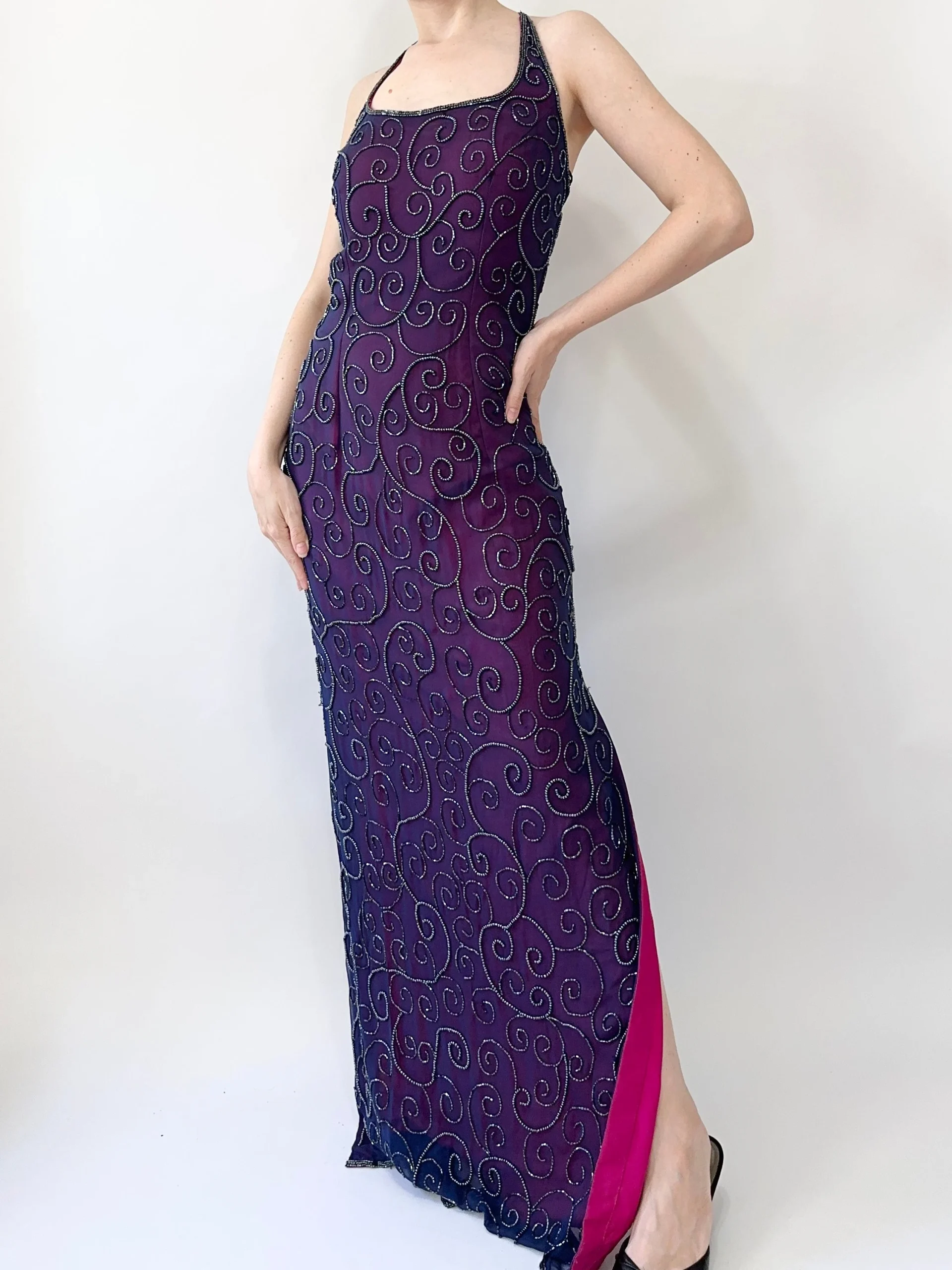 90s Plum Beaded Gown (S)