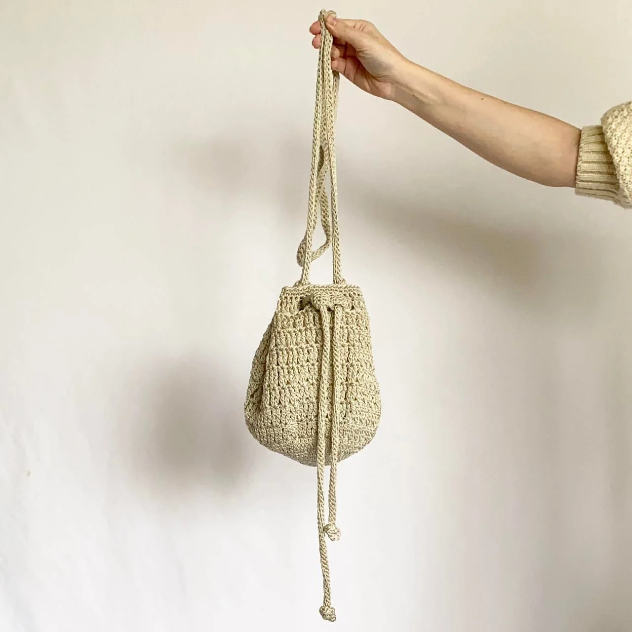 90s Vintage Neutral Knit Hobo Bag Purse