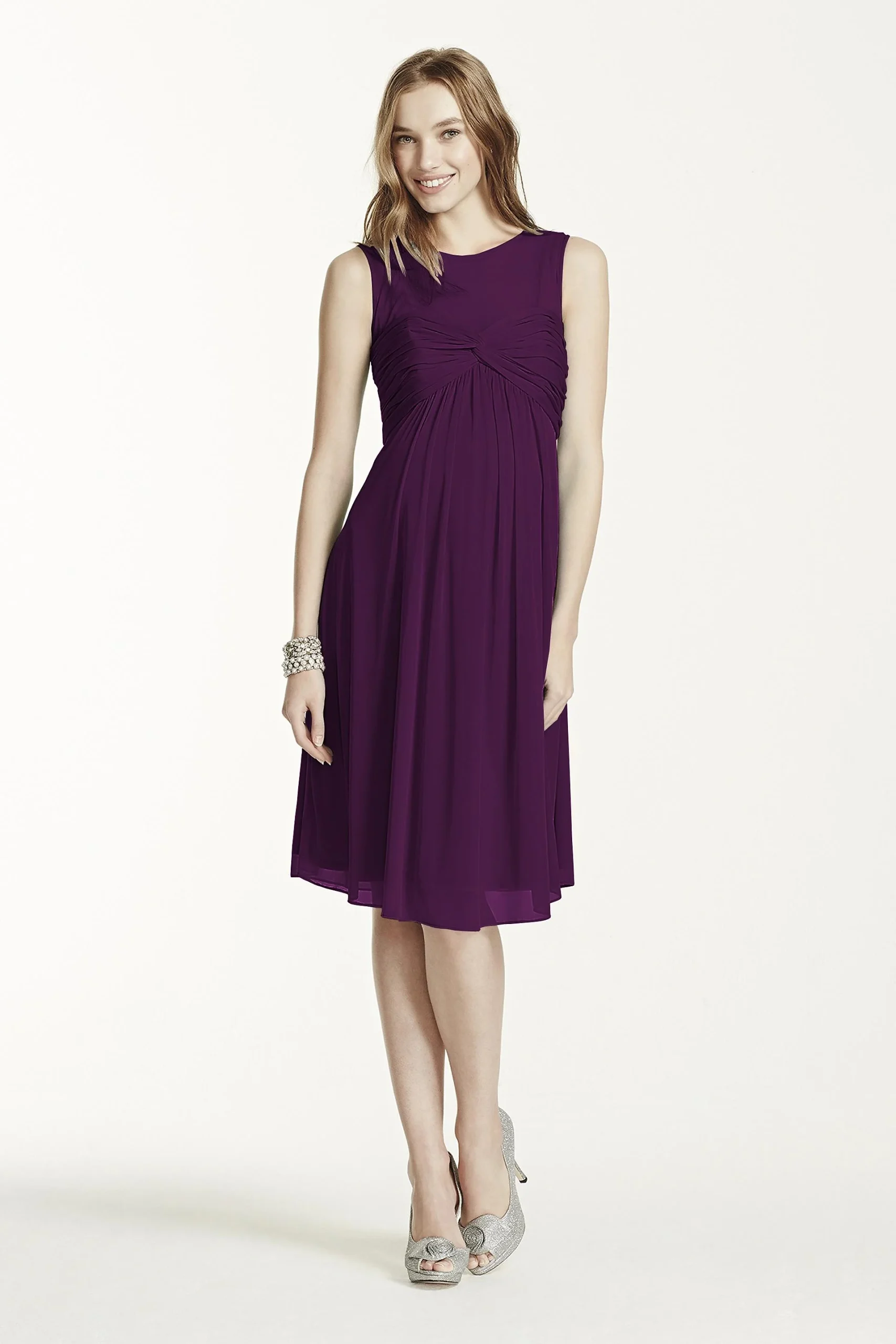 Short Mesh Maternity Dress with Illusion Neckline