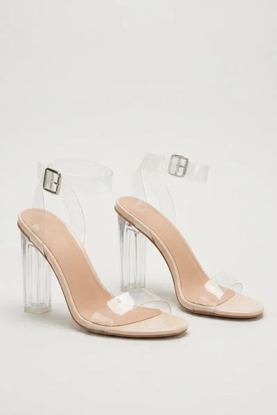 Perspex Barely There Clear Nude Block Heels - Mara