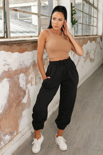 Black Cuffed Joggers - Lizzie