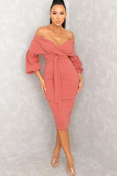 Pink Belted Bodycon Midi Dress- Angelica