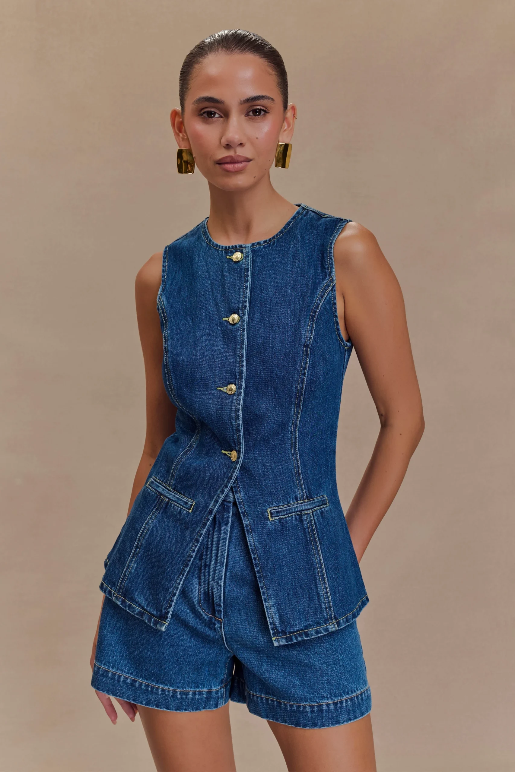 AbelFINAL SALEDenim Button Up Top - Dark Blue