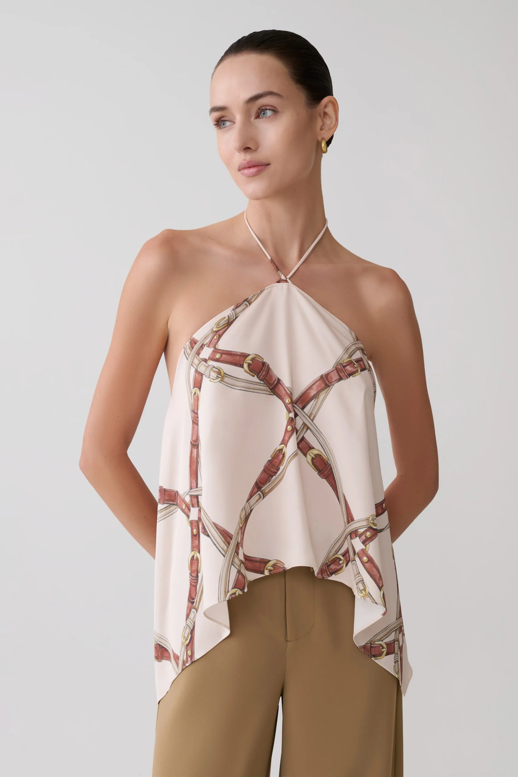 AdelaideDraped Satin Halter Top - Chain Print