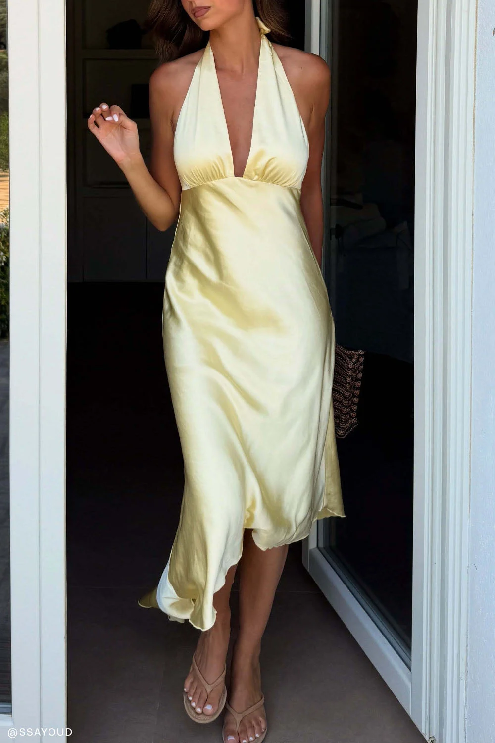 AdelieAsymmetric Hem Halter Midi Dress - Butter