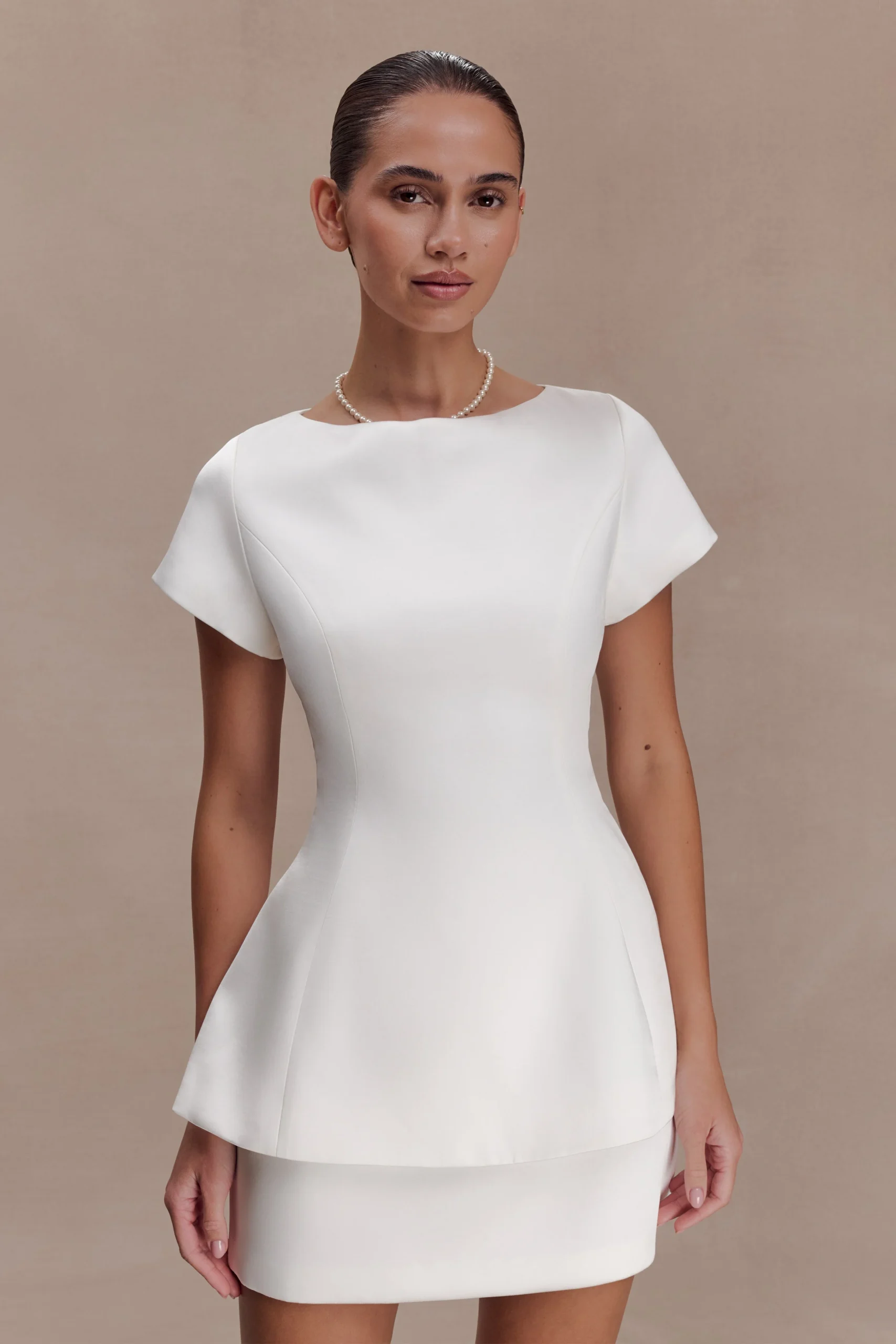 AdelineShort Sleeve Satin Top - White