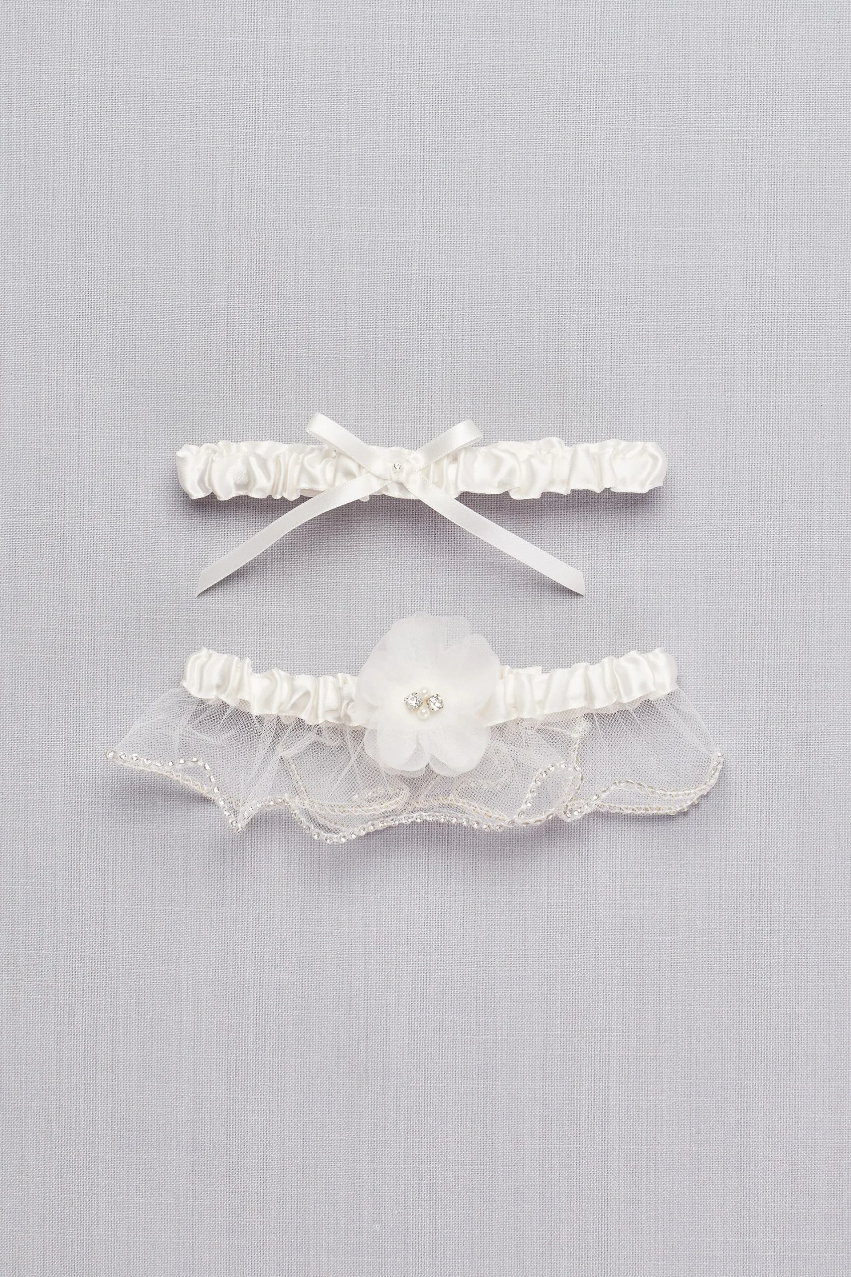 Adjustable Embellished Satin Garter Set