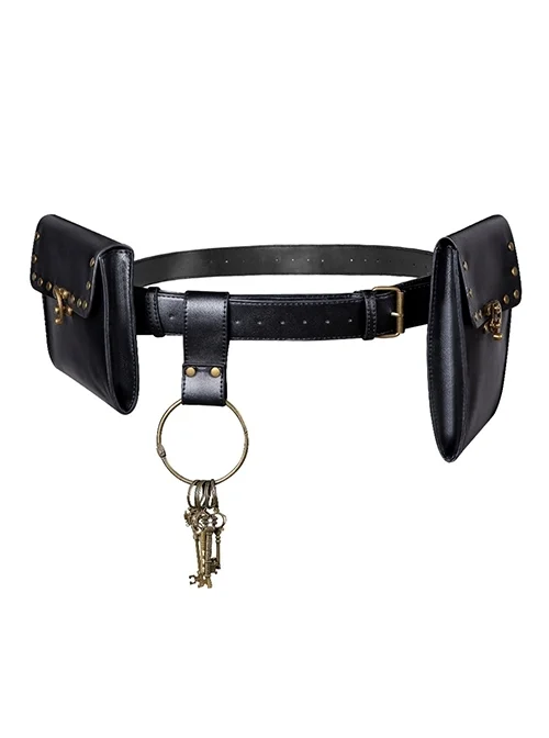 Adjustable Retro Black PU Leather Punk Outdoor Mini Waist Bag