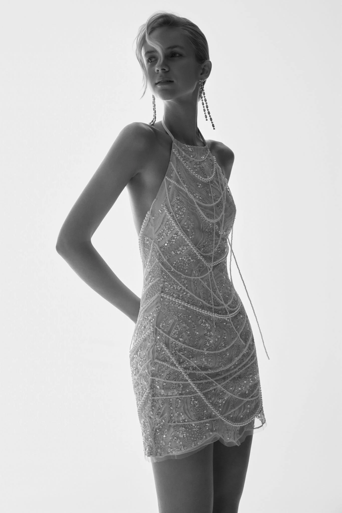 AdoraPearl Halter Mini Dress - White