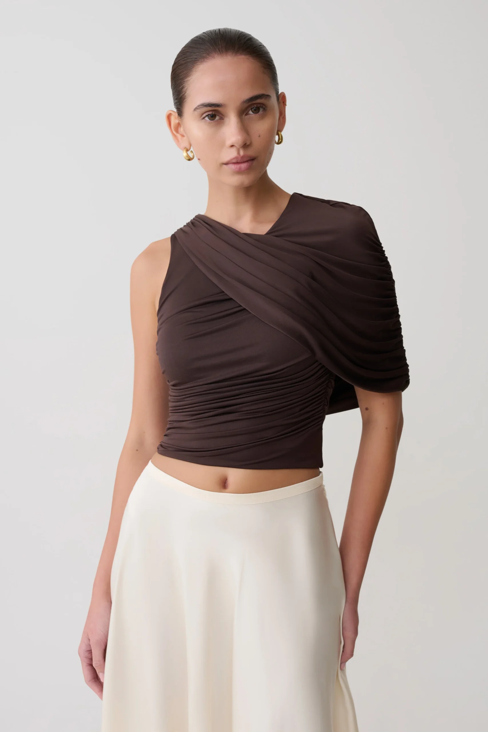 AdrienneOne Shoulder Slinky Top - Chocolate