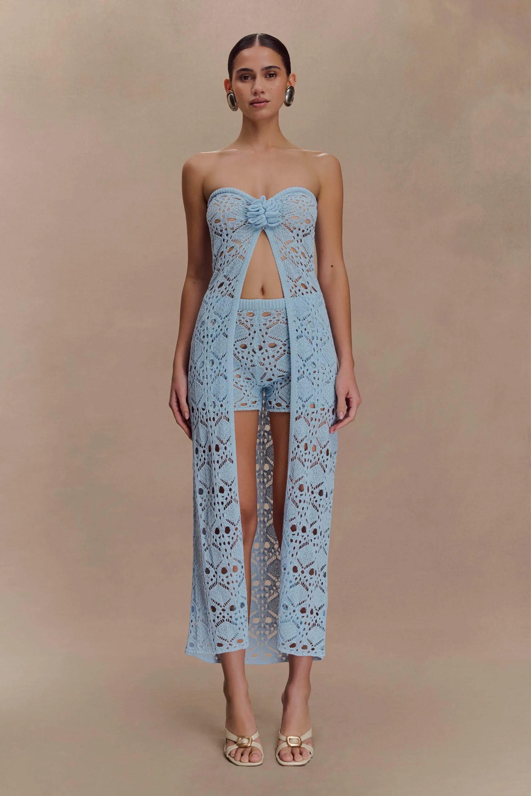 AelineFINAL SALEStrapless Crochet Knit Top - Sky Blue