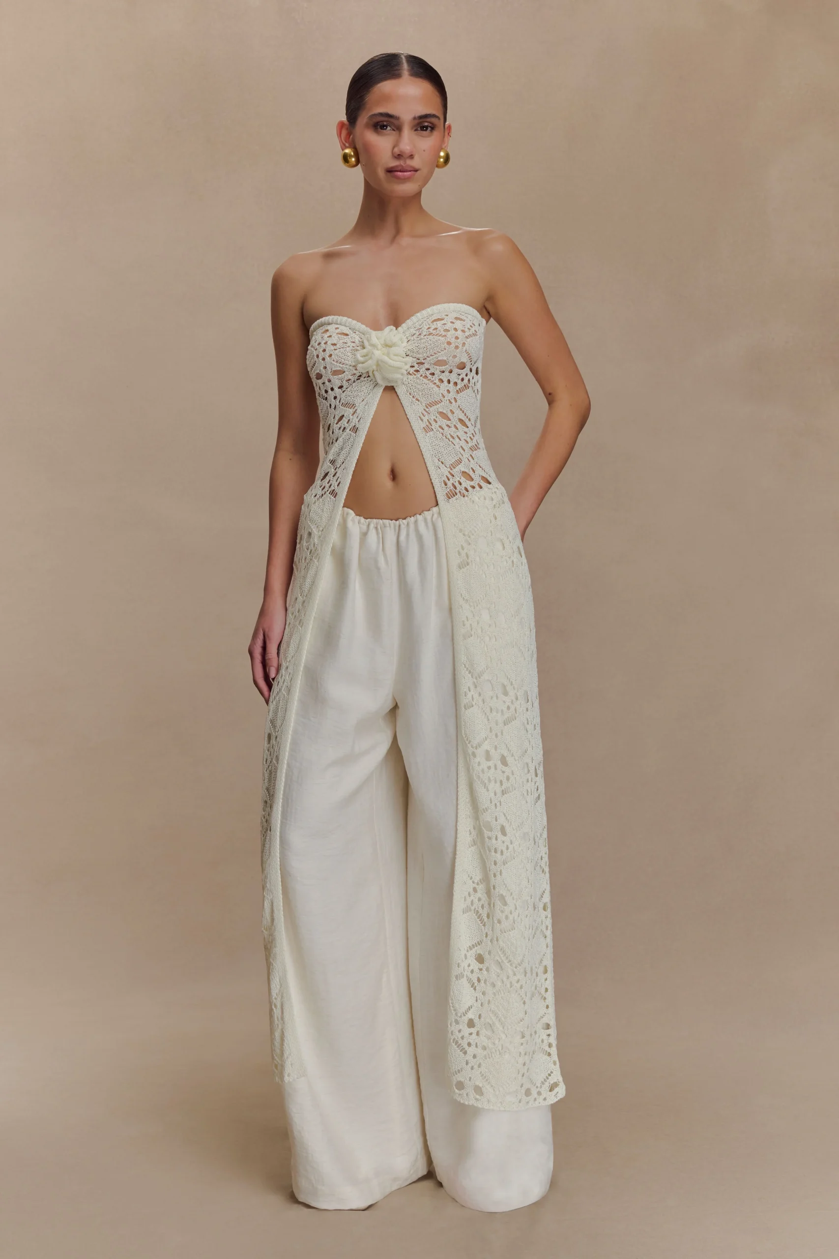 AelineStrapless Crochet Knit Top - Ivory