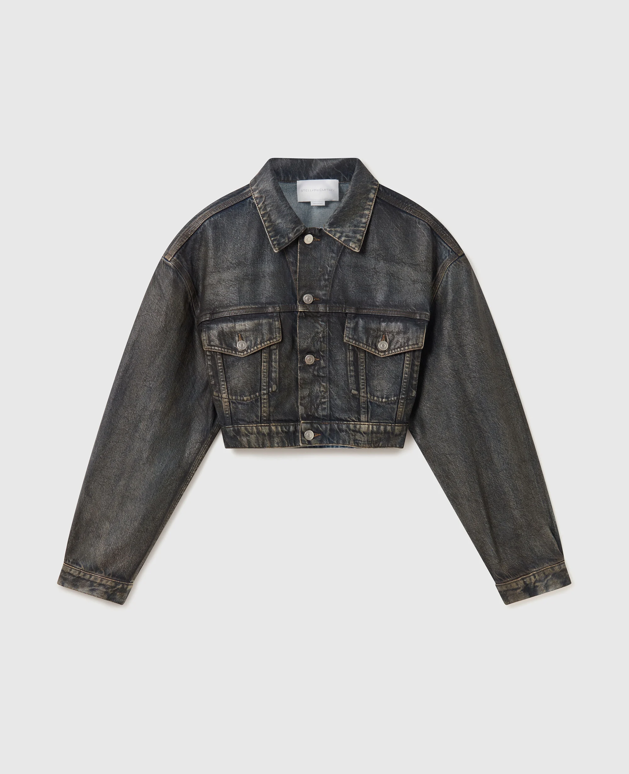 Aged Panelled Cropped Denim Jacket