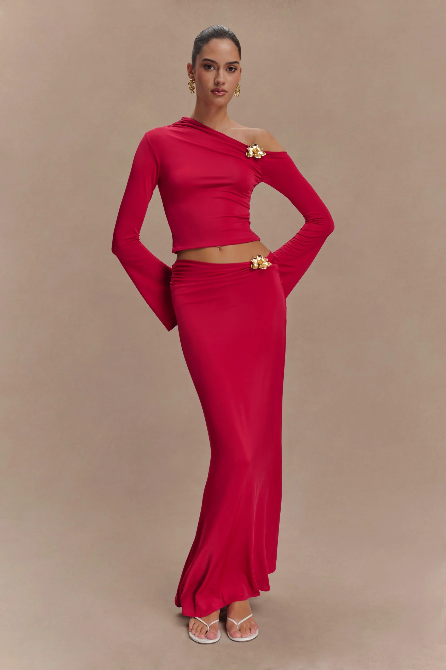 AinsleyFINAL SALEAsymmetrical Maxi Skirt With Floral Hardware - Fuchsia Pink