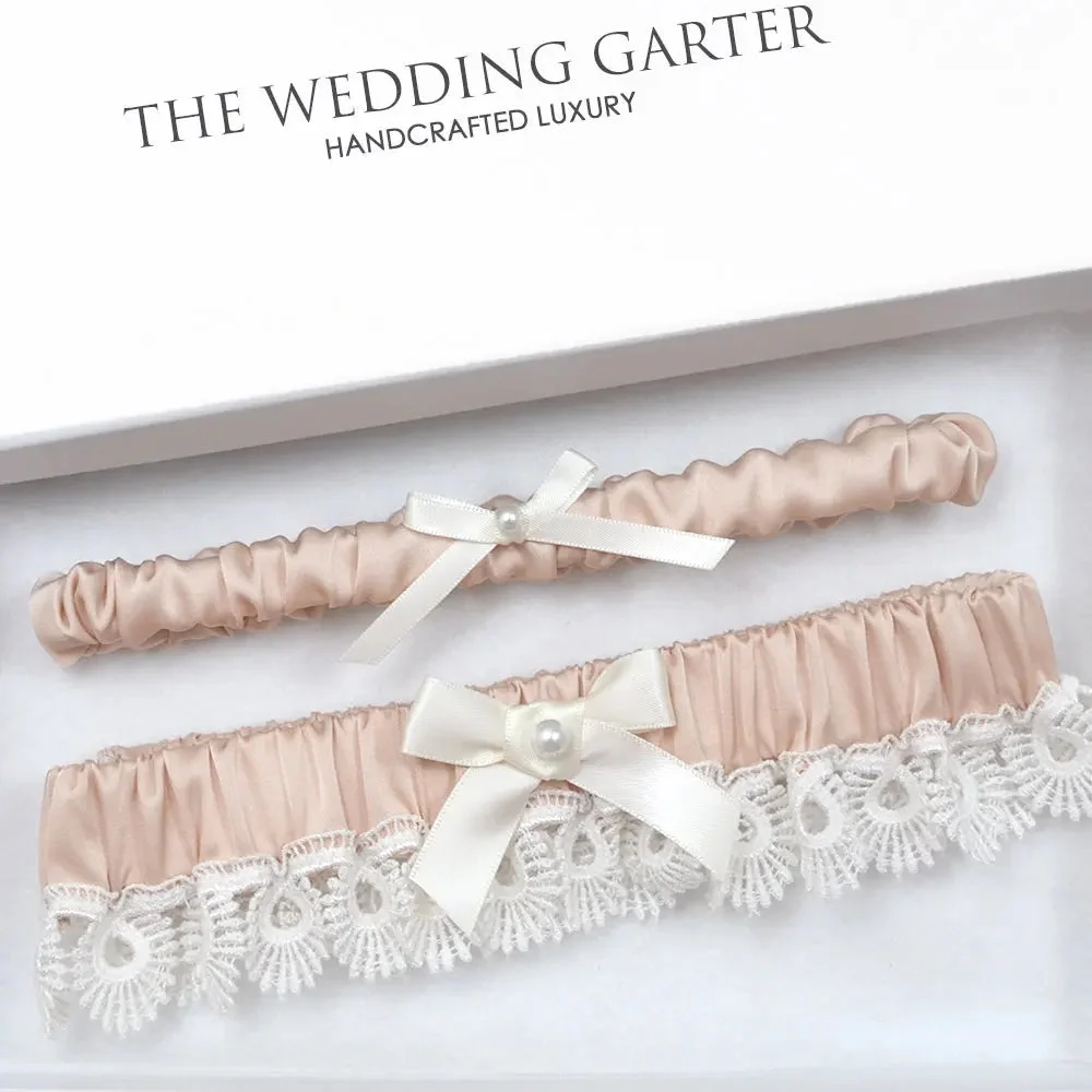 Alana Blush & Ivory Vintage Bridal Garter Set For Wedding