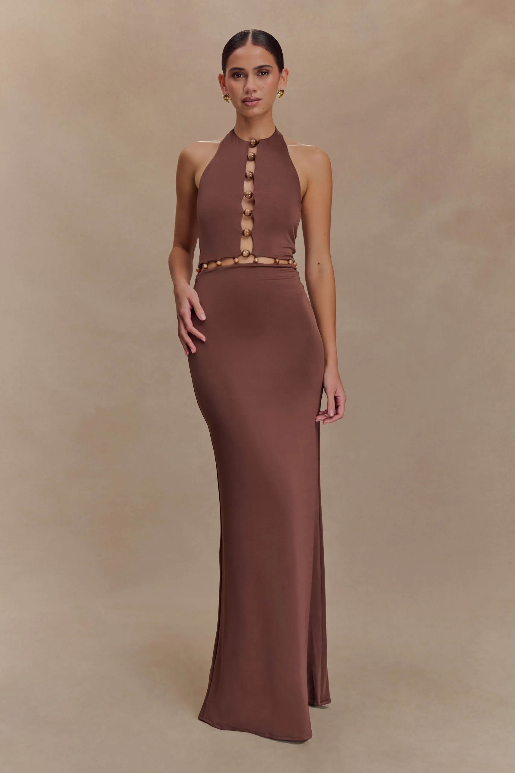 AlbionFINAL SALEBeaded Slinky Maxi Dress - Chocolate