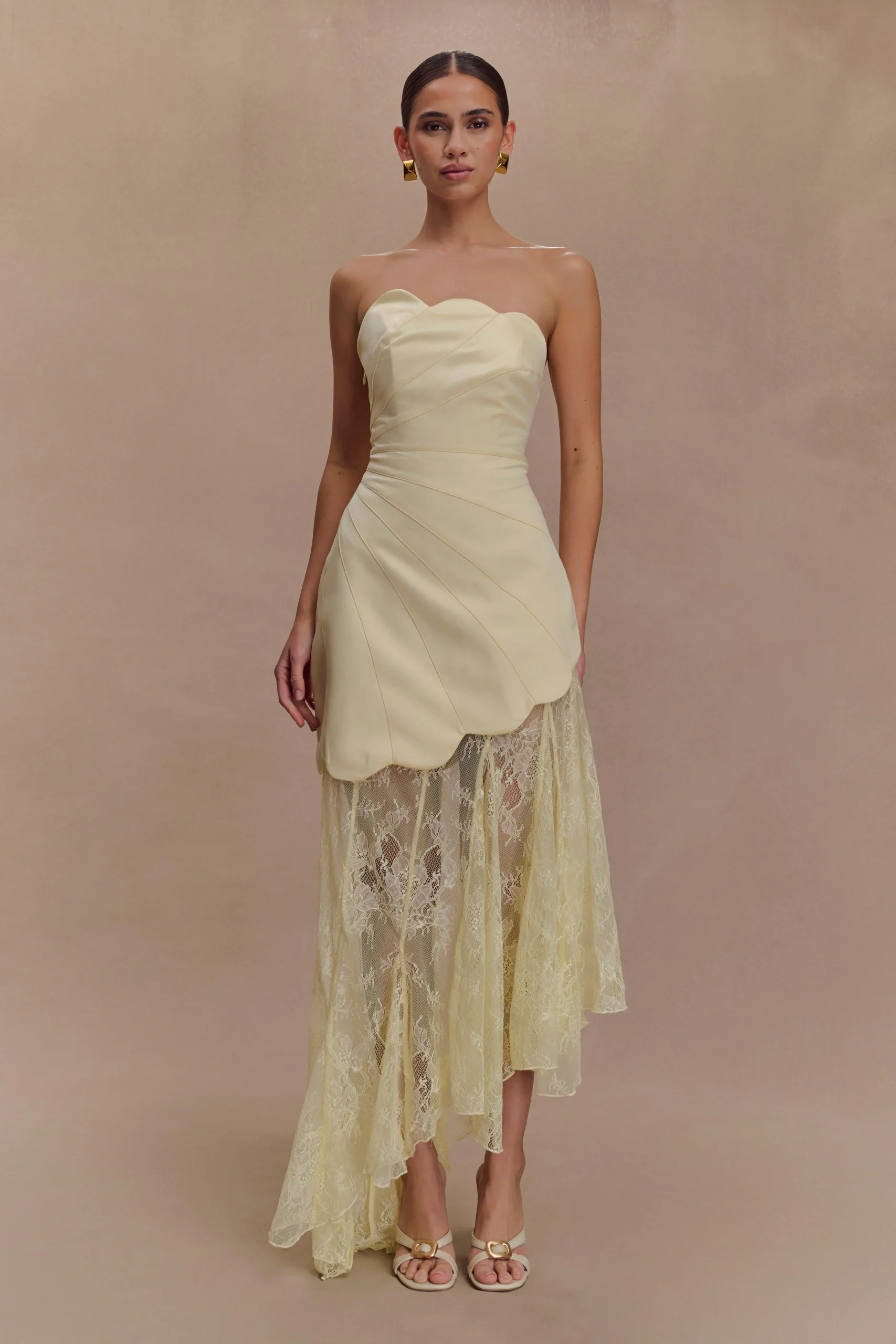 AleenaSatin And Lace Maxi Dress - Lemon