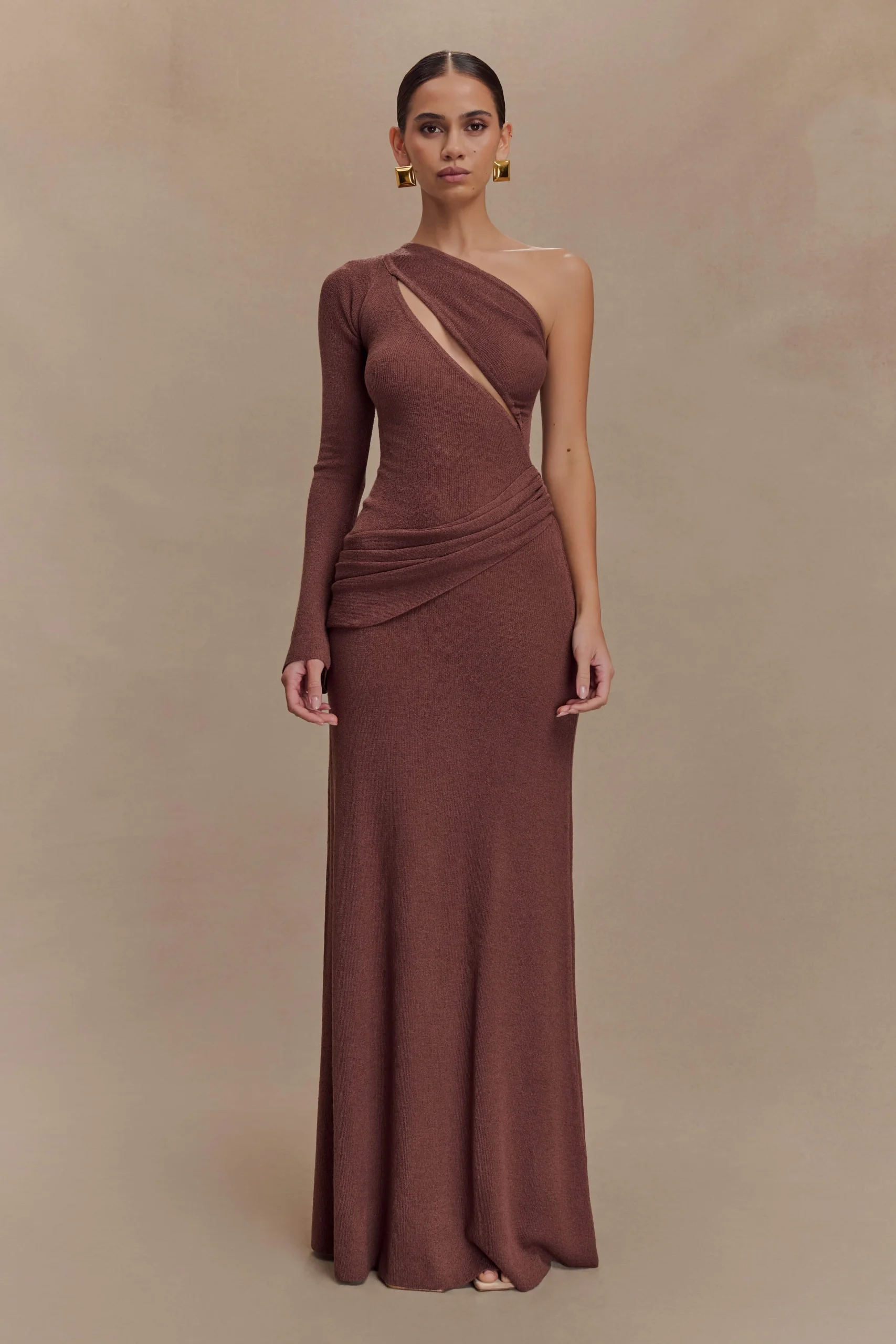 AlexiusFINAL SALEOne Shoulder Knit Maxi Dress - Nutmeg