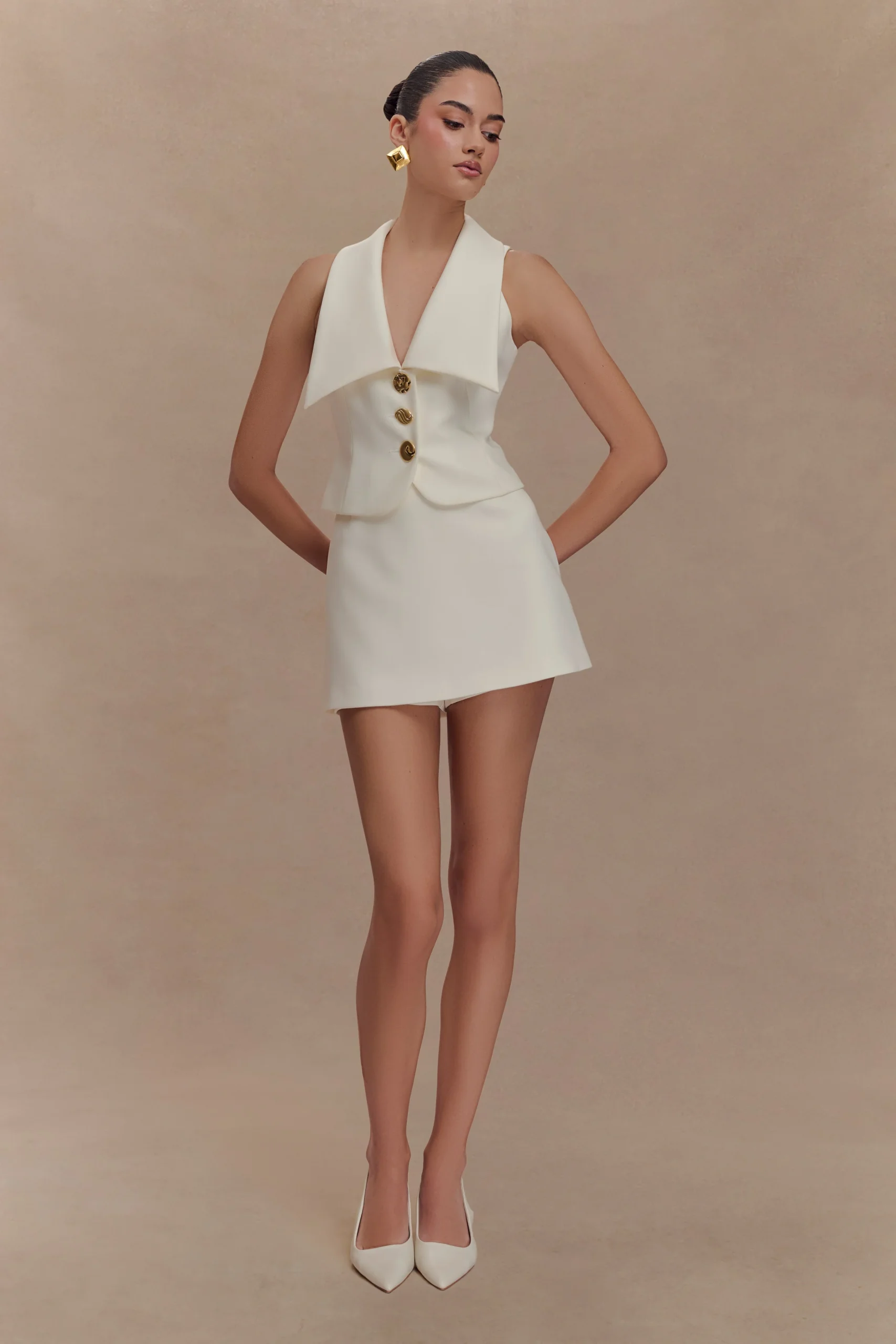 AlixFINAL SALEMixed Button Vest - Ivory
