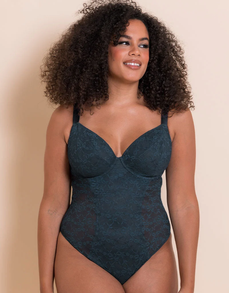 All Night Lace Plunge Body Denim Blue