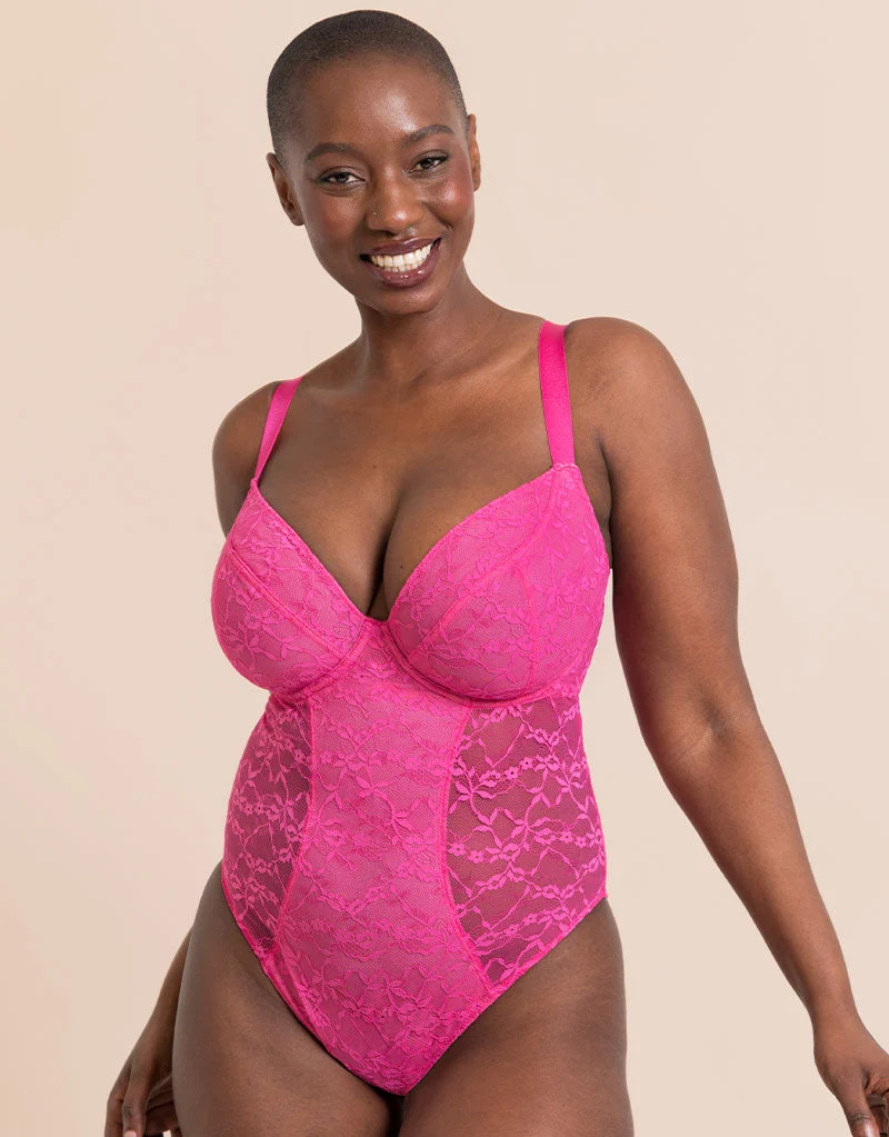 All Night Lace Plunge Body Hot Pink/ Blush
