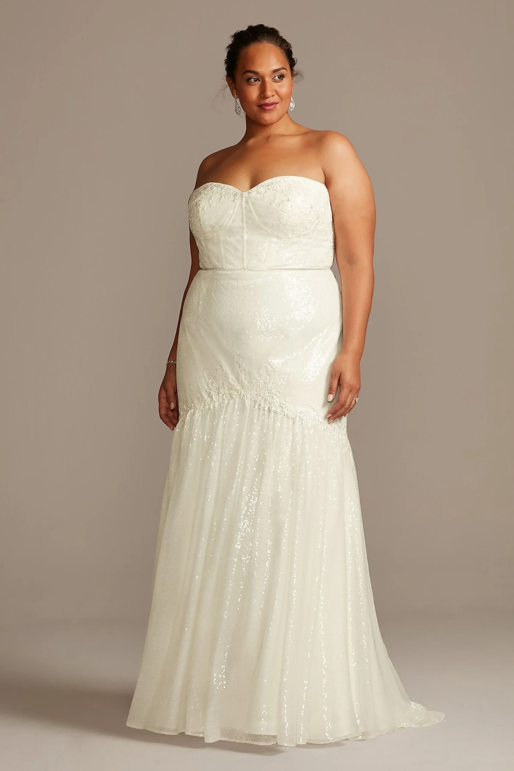 Allover Sequin Corset Plus Wedding Dress