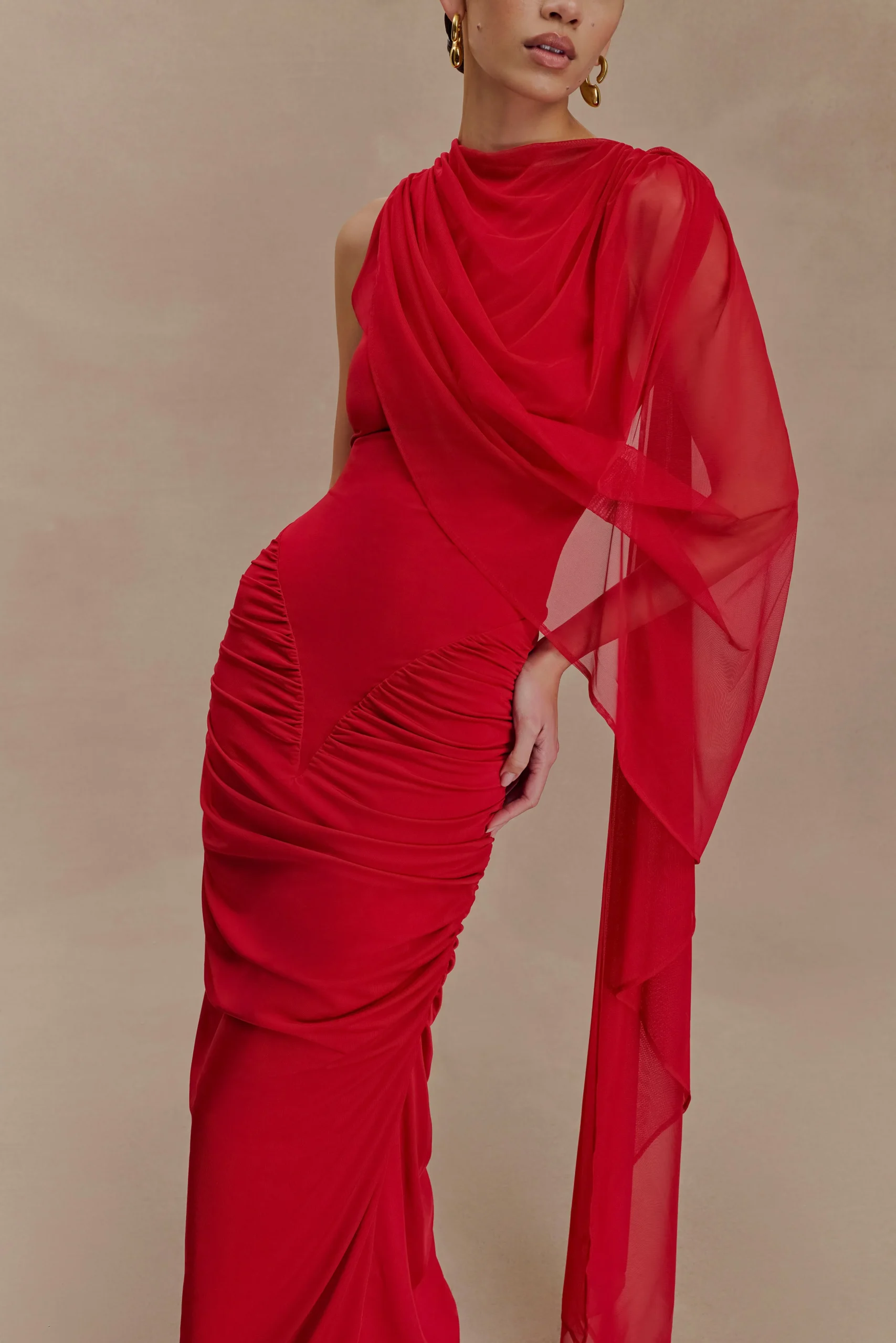AmandineRuched Slinky Maxi Dress - Ruby