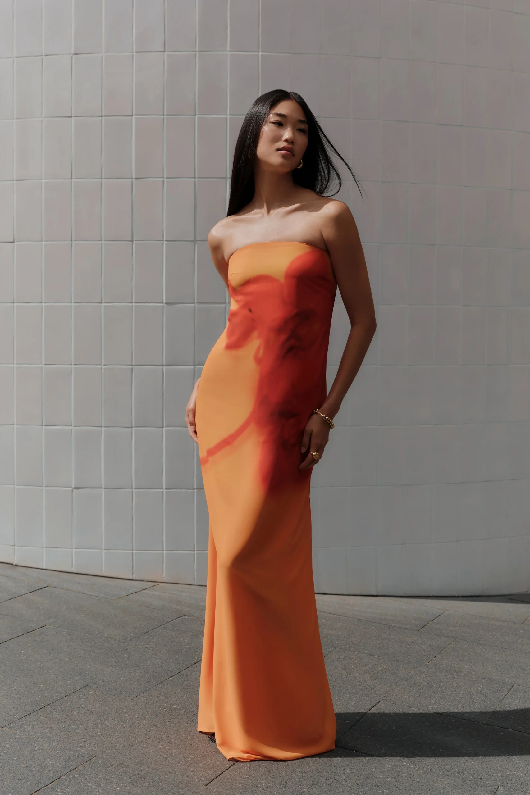 AmayaStrapless Chiffon Maxi Dress - Koi Orchid Print