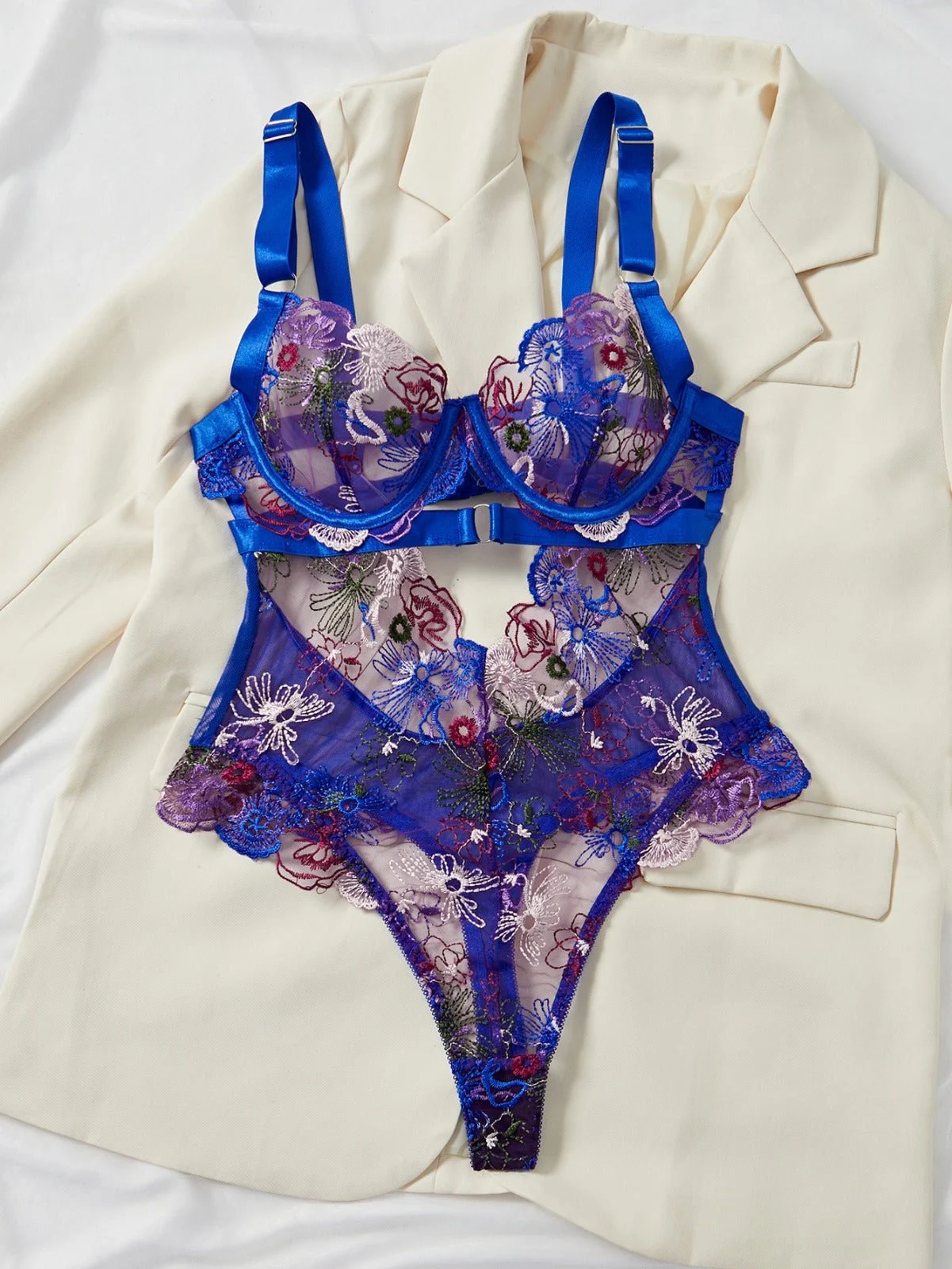 Amber Embroidered Vibrant Blue Bodysuit