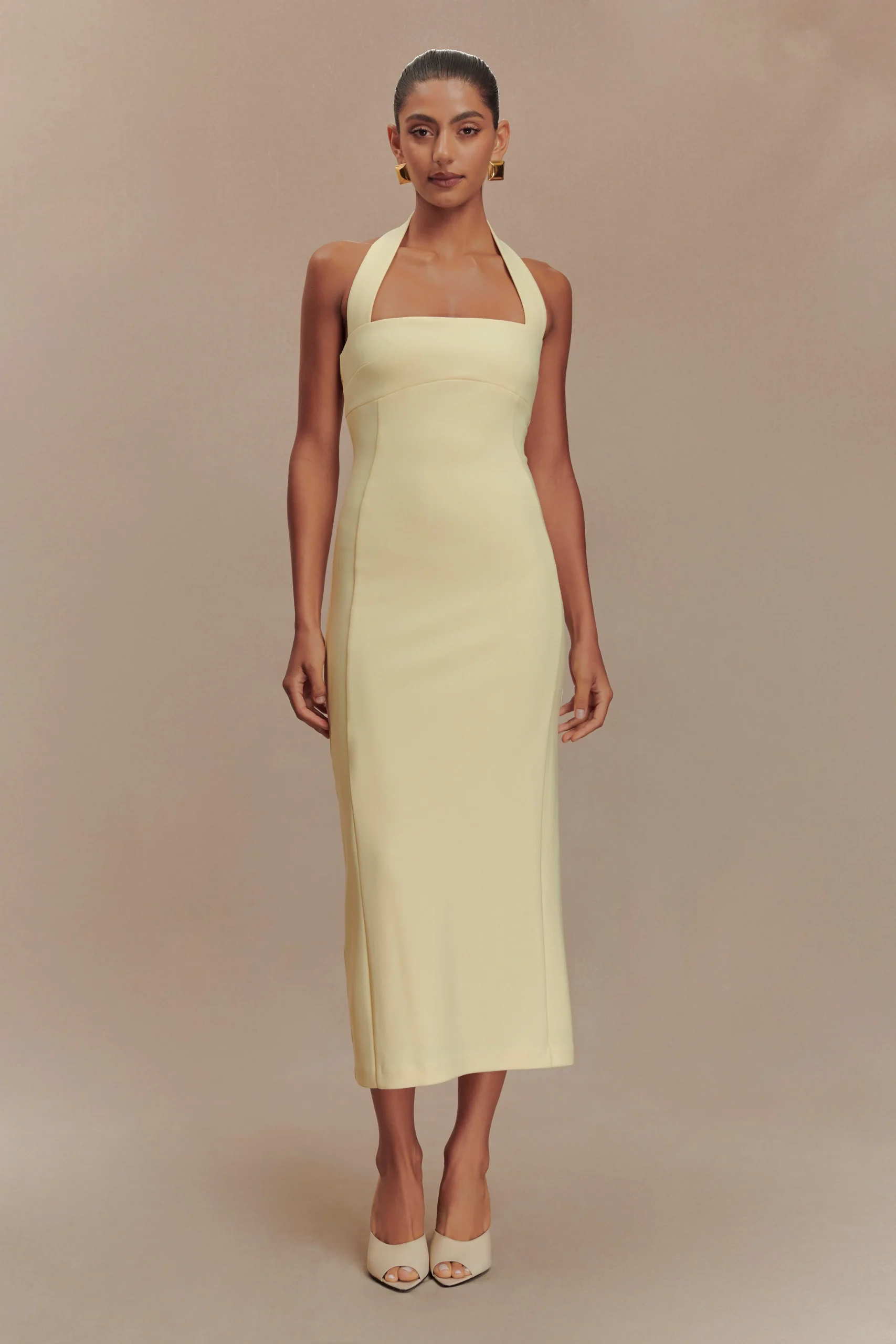 AmelitaSuiting Halter Midi Dress - Pale Lemon