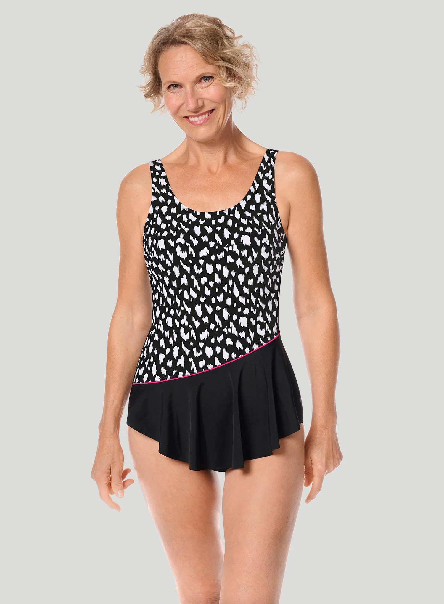 Amoena : Manila Mastectomy Skirted One Piece Black White