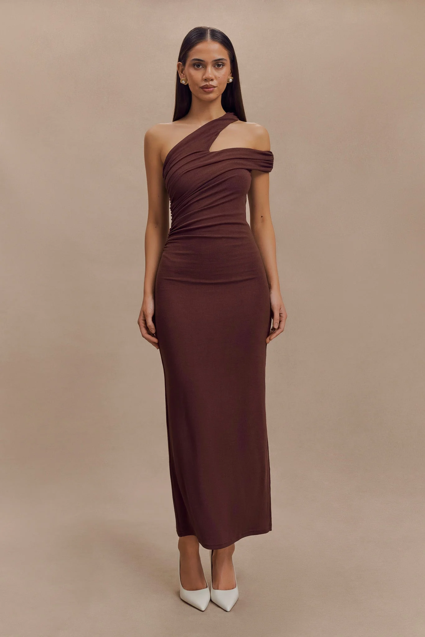 AnastasiaFINAL SALEOne Shoulder Modal Midi Dress - Mahogany
