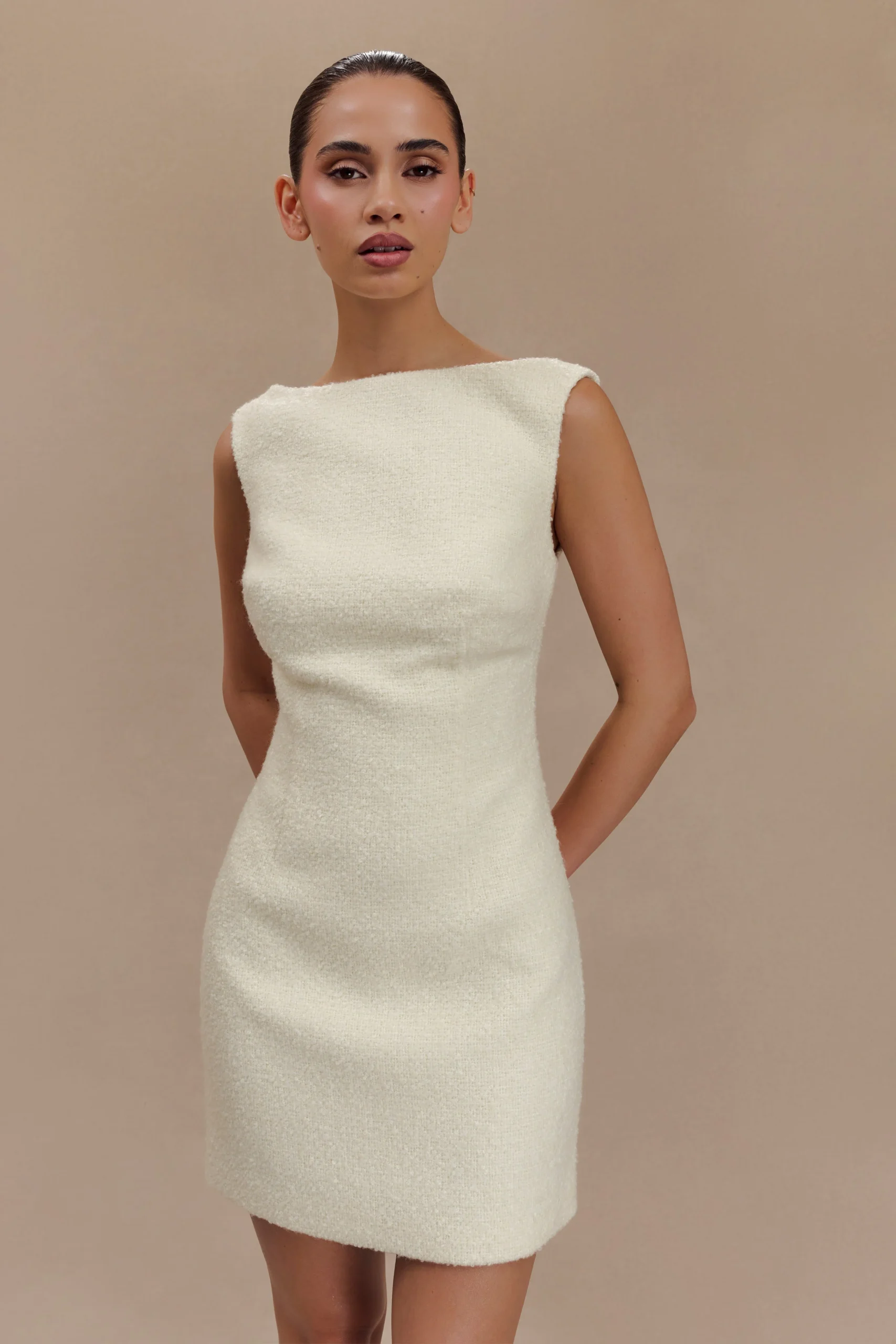 AngelaTextured Boucle Mini Dress - Ivory