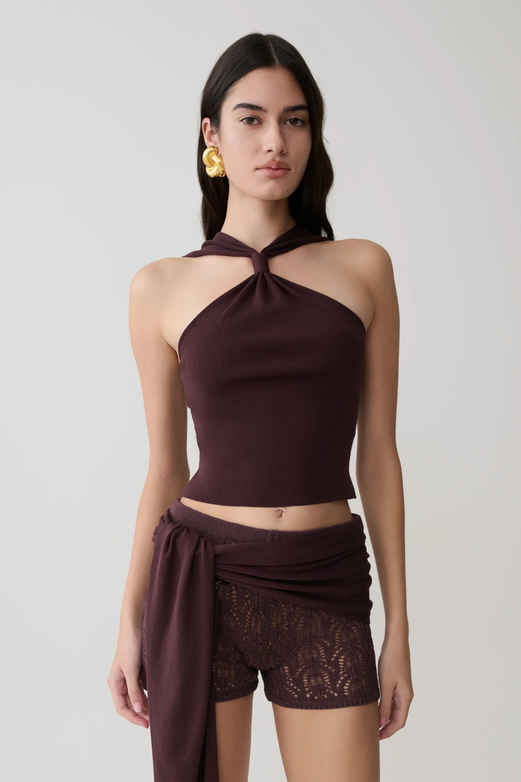 AngelikaTwist Front Knit Top - Chocolate