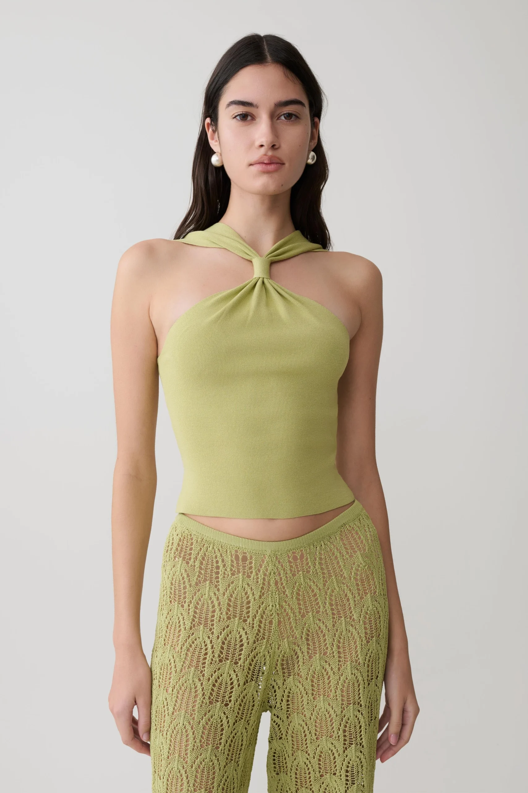 AngelikaTwist Front Knit Top - Light Olive
