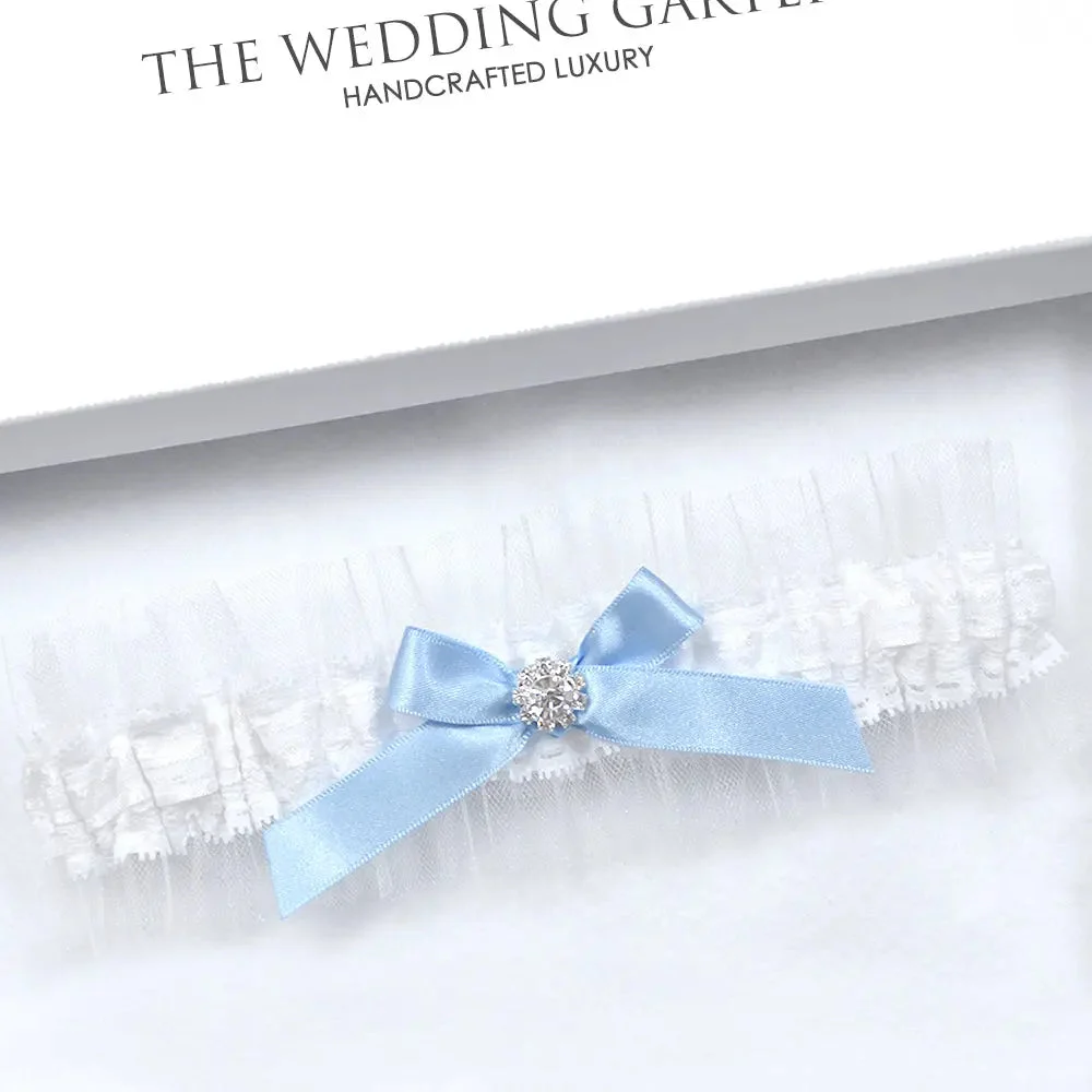 Anna White Tule & Lace Wedding Garter For Something Blue