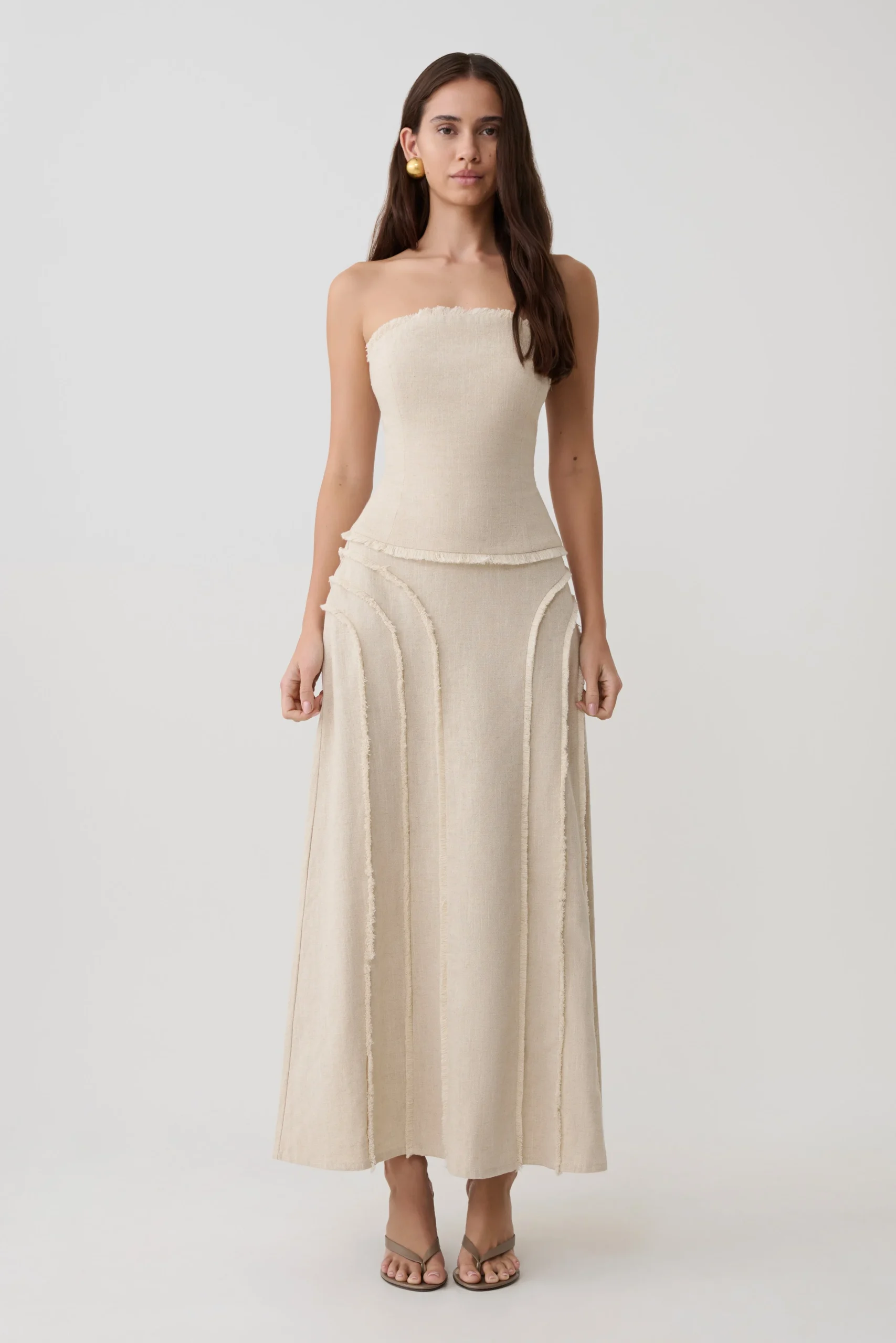 AnnieLinen Frayed Midi Skirt - Natural