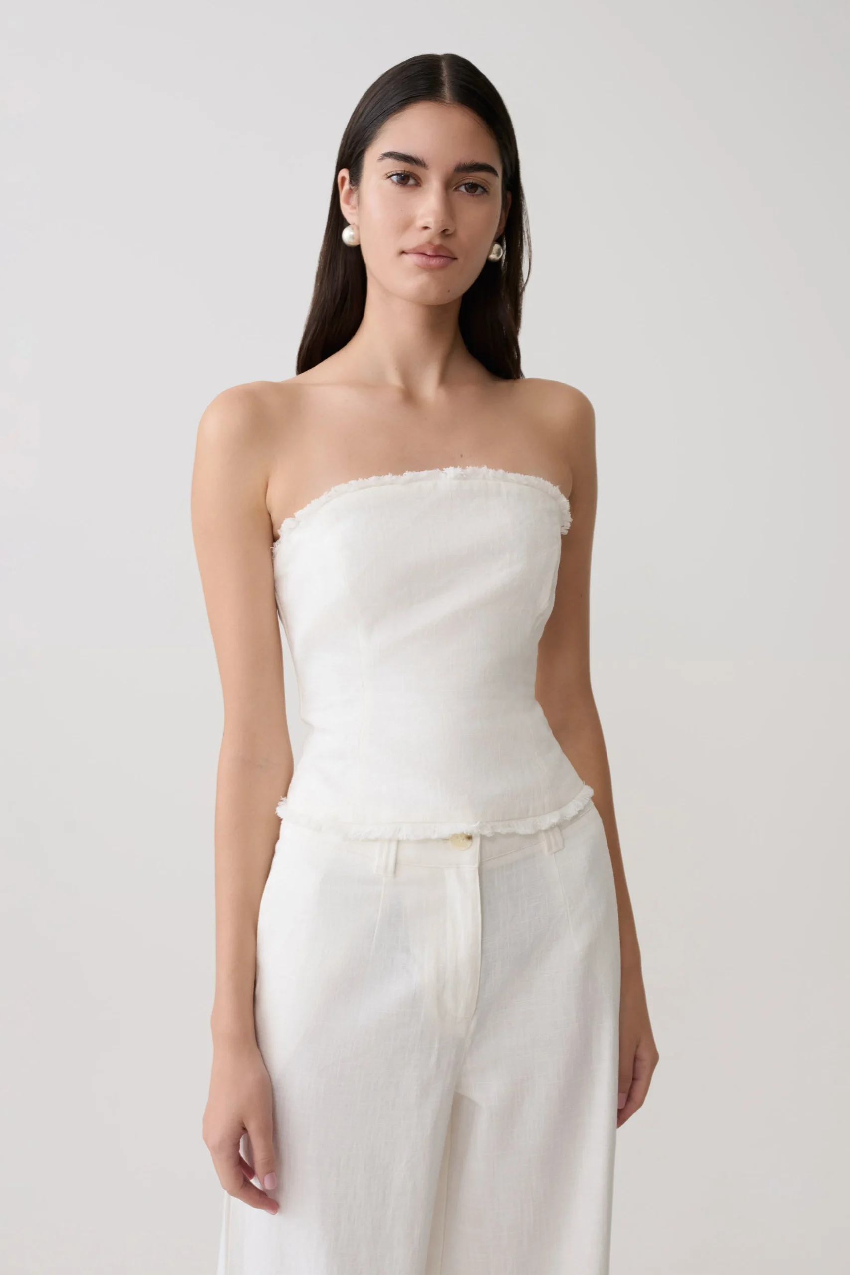 AnnieStrapless Tie Back Linen Top - White