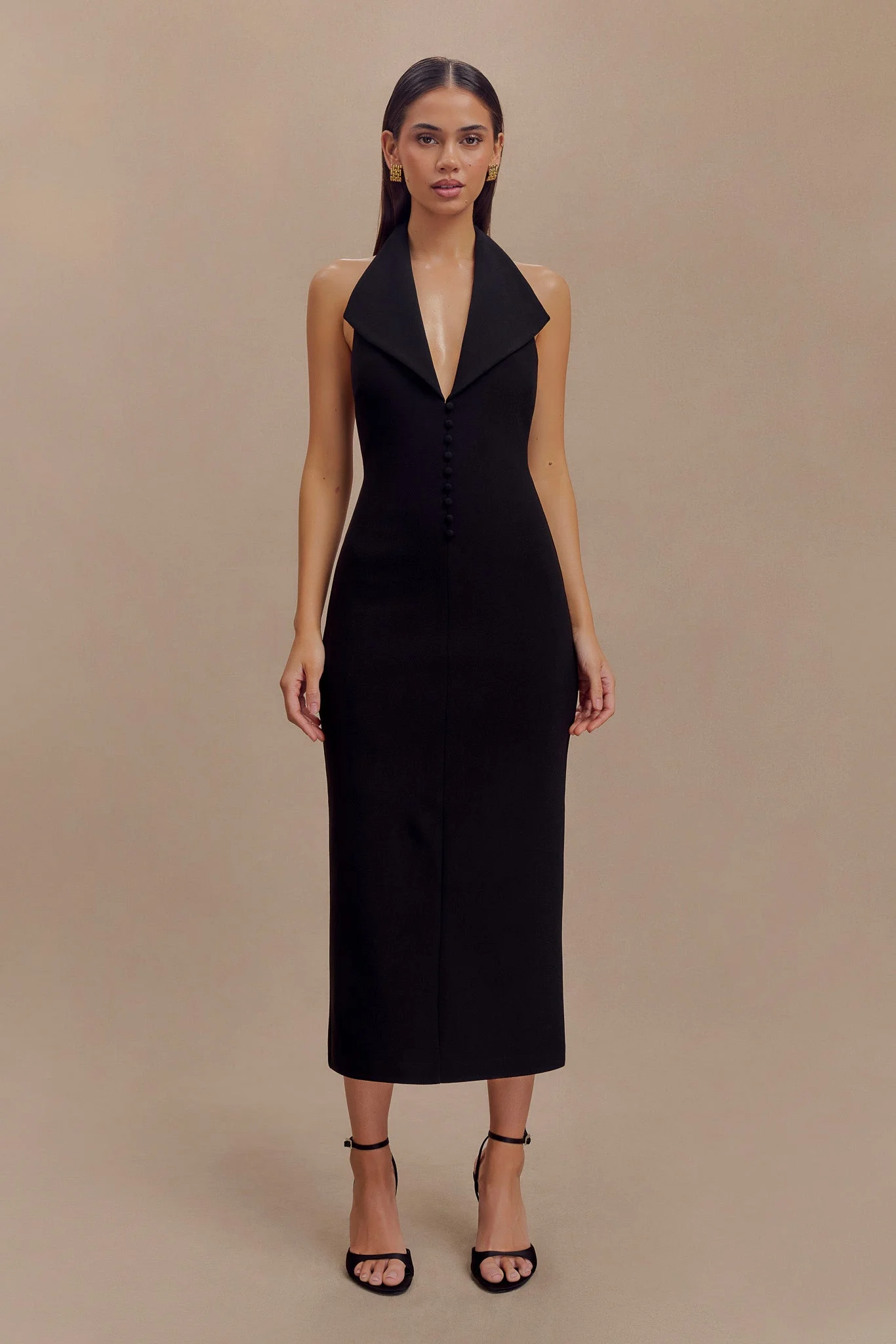 AnnitaCrepe Halter Midi Dress - Black