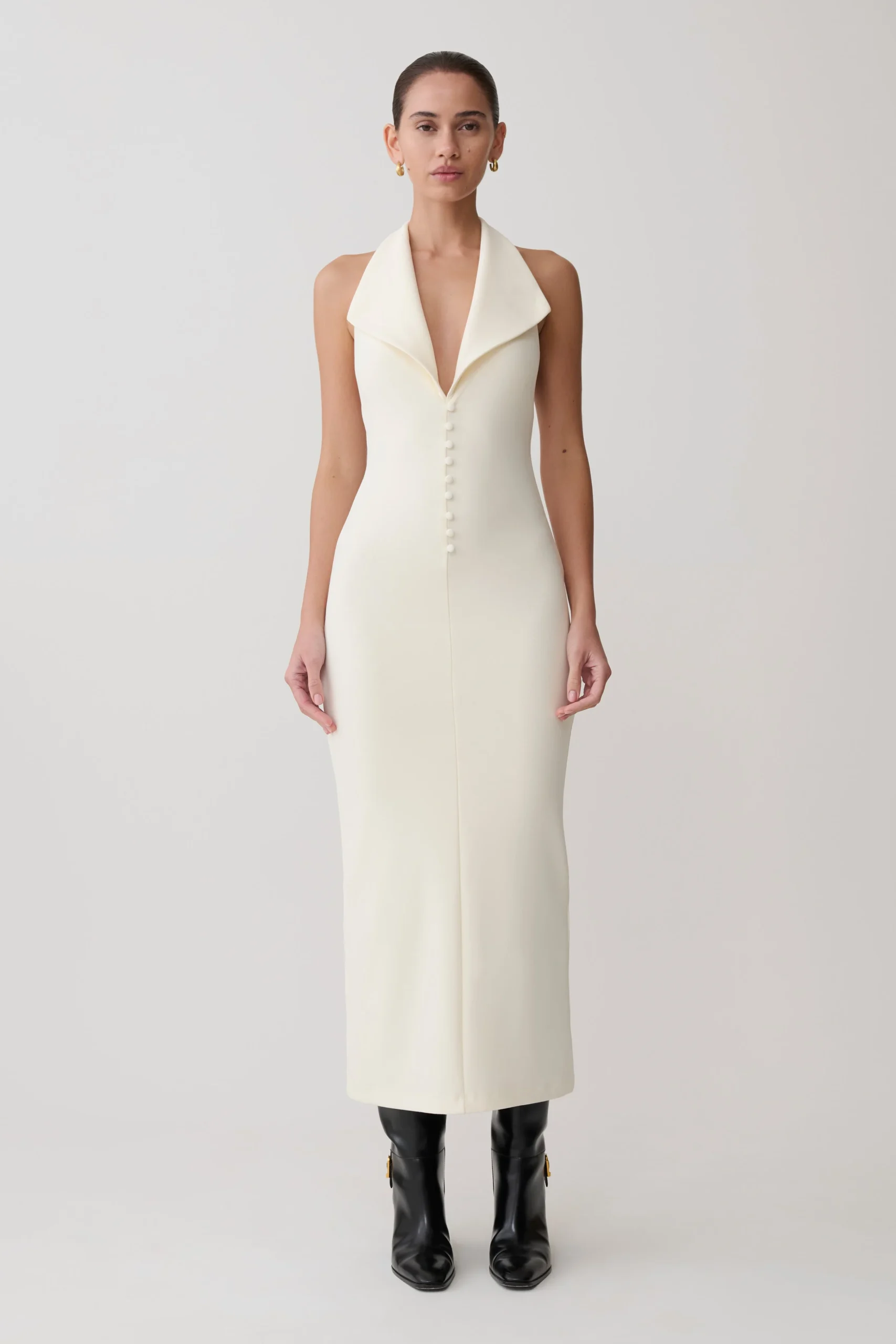 AnnitaCrepe Halter Midi Dress - Ivory