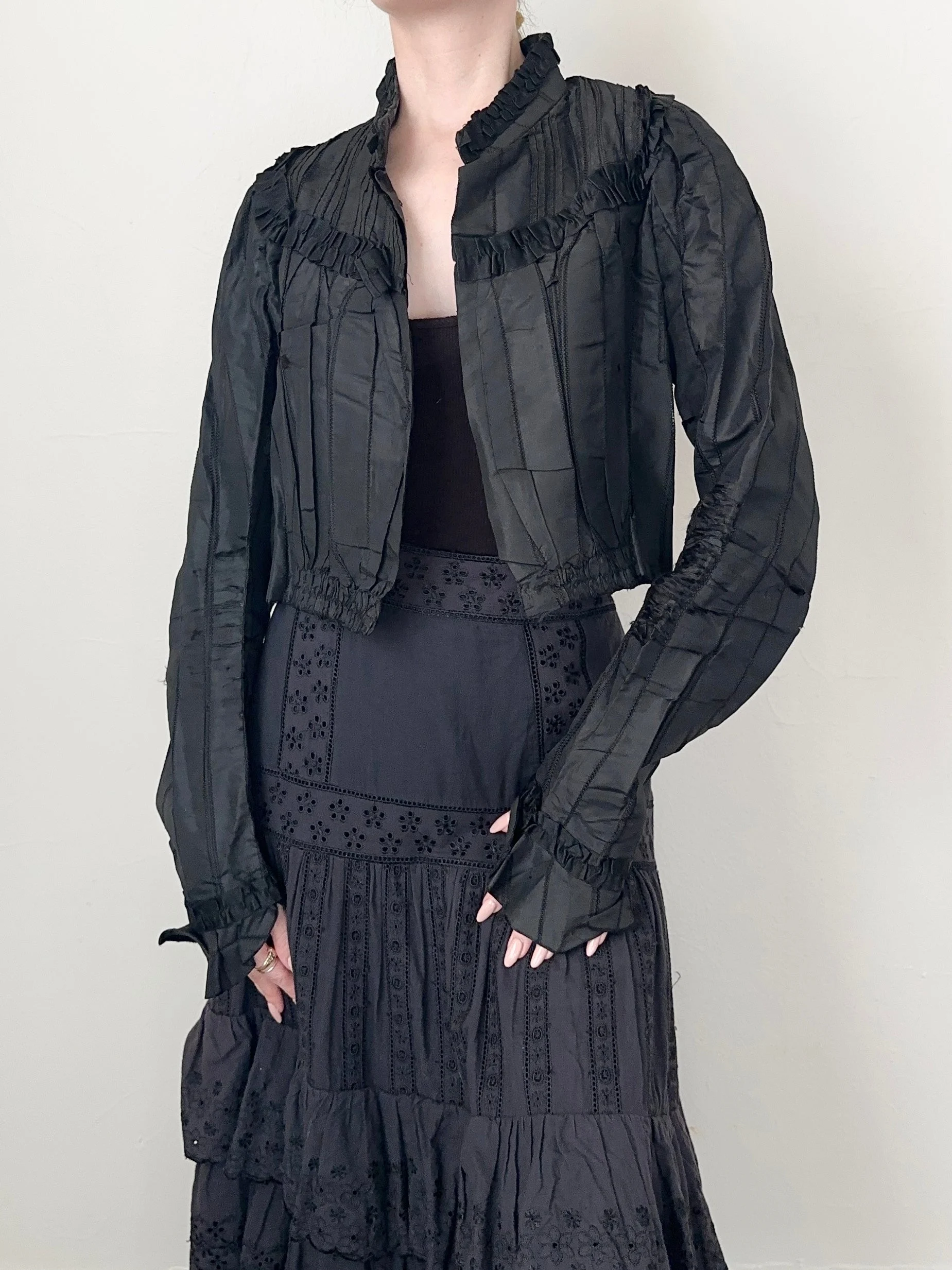 Antique Victorian Black Silk Satin Bodice (XS/S)