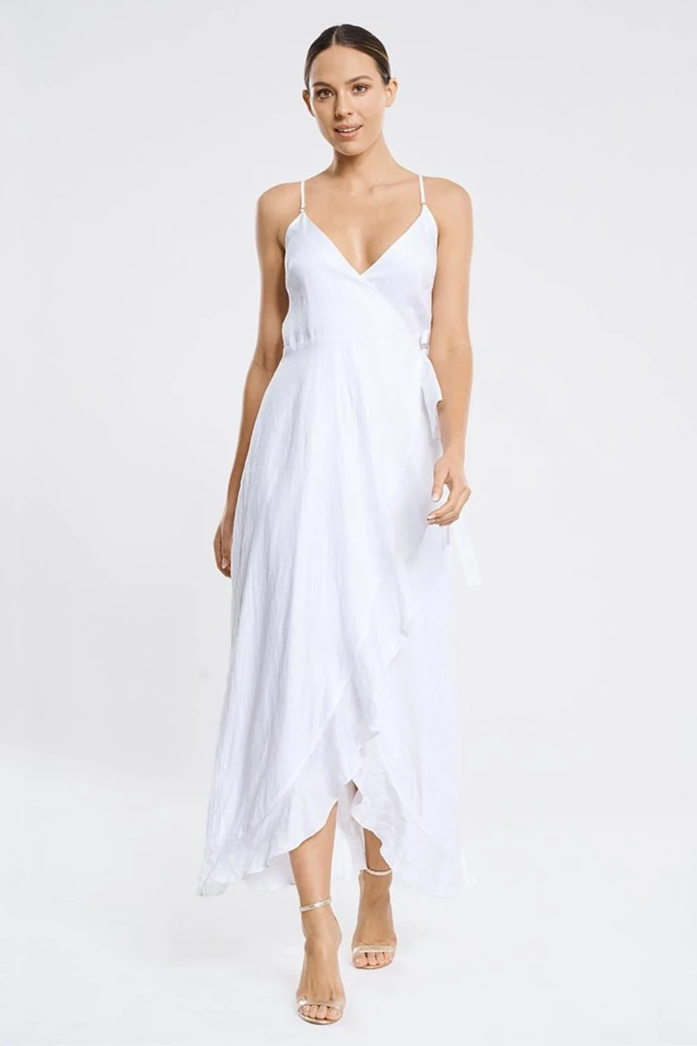 Aqua Blue Serenity Frill Wrap Maxi Dress, White (A9114SE)
